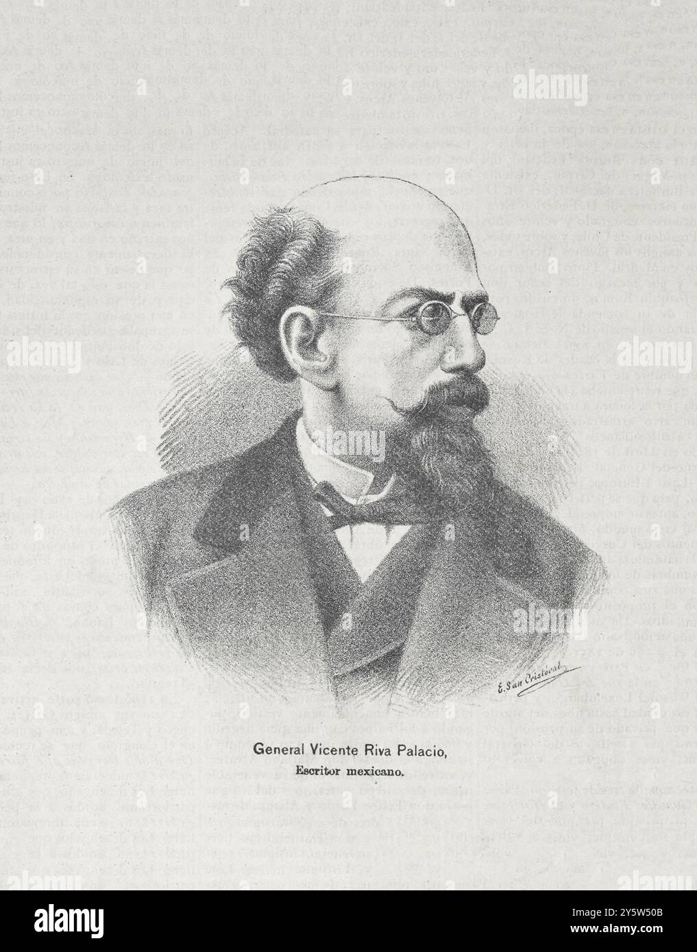 Ritratto di Vicente Riva Palacio. Vicente Florencio Carlos Riva Palacio Guerrero meglio conosciuto come Vicente Riva Palacio (1889 – 1832 – 1896) è stato un politico messicano, scrittore, giornalista, intellettuale, storico, e capo militare. Foto Stock