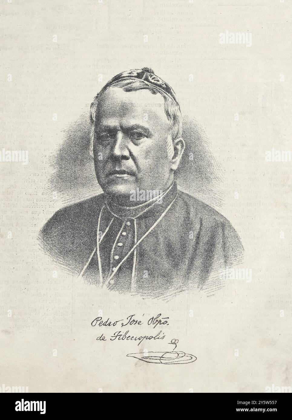 Pedro José Tordoya. Pedro José Tordoya Montoya (1890 – 1813 – 1883) è stato un religioso e politico peruviano. Vescovo del Cuzco. Fu anche presidente del Consiglio dei ministri e ministro della giustizia, del culto e dell'istruzione, durante il primo governo di Mariano Ignacio Prado nel 1867, guidando il cosiddetto Tiberiópolis Gabinete (in riferimento al suo titolo di vescovo in partibus di Tiberiópolis). Si distinse nell'oratorio sacro. Ha ricevuto diverse decorazioni in Europa. È stato membro dell'ordine degli Avvocati di Lima e membro corrispondente della Royal Spanish Academy in Perù. Foto Stock