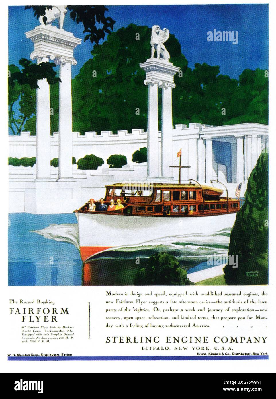 1930 annuncio motore Sterling - Fairform Flyer di Huckins Yacht Corp Foto Stock