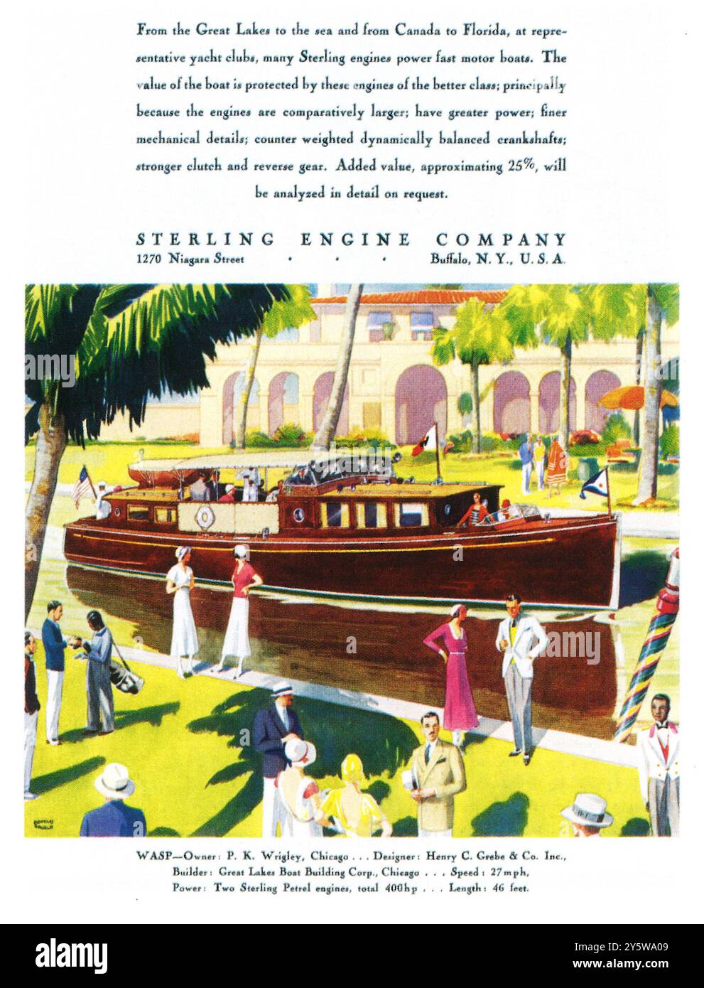 1932 Sterling Engine e P K Wrigley yacht WASP motorizzato Foto Stock