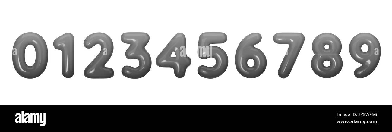 Numero nero lucido impostato da 0 a 9 in stile 3D. Perfetto per progetti di design moderni, tipografia o applicazioni digitali. Numeri vettoriali, lucidi con Illustrazione Vettoriale