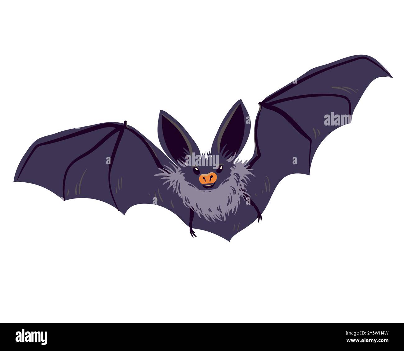Illustrazione del vettore BAT nero. Strega familiare, animale magico totem. Simbolo dell'orrore e della paura. Mazza cartoni animati per Halloween. Illustrazione Vettoriale