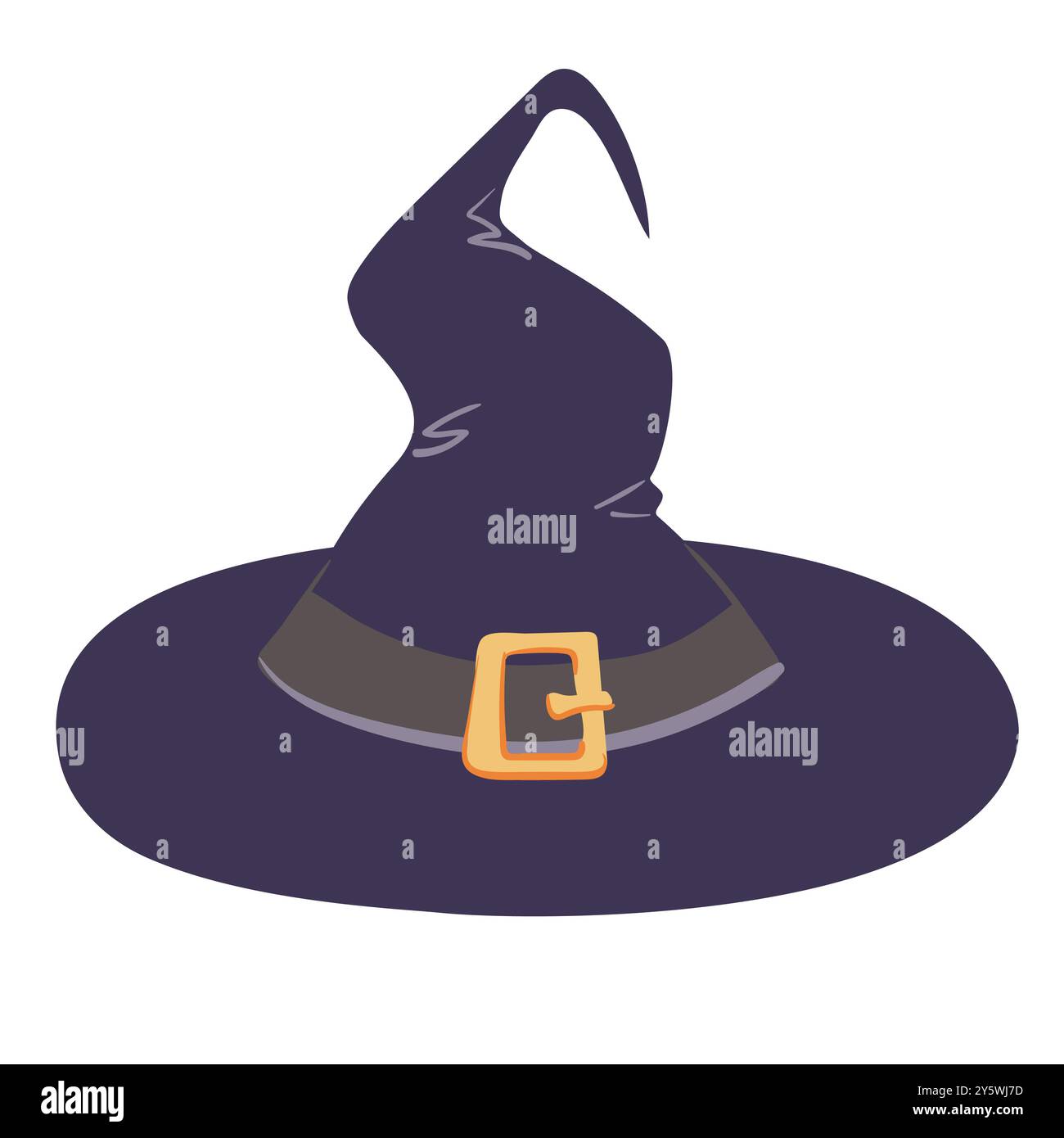 Cappello da strega nero per Halloween. Simbolo di strega, stregone, mago, stregone. Tappo vettoriale con fibbia dorata su sfondo bianco. Illustrazione Vettoriale