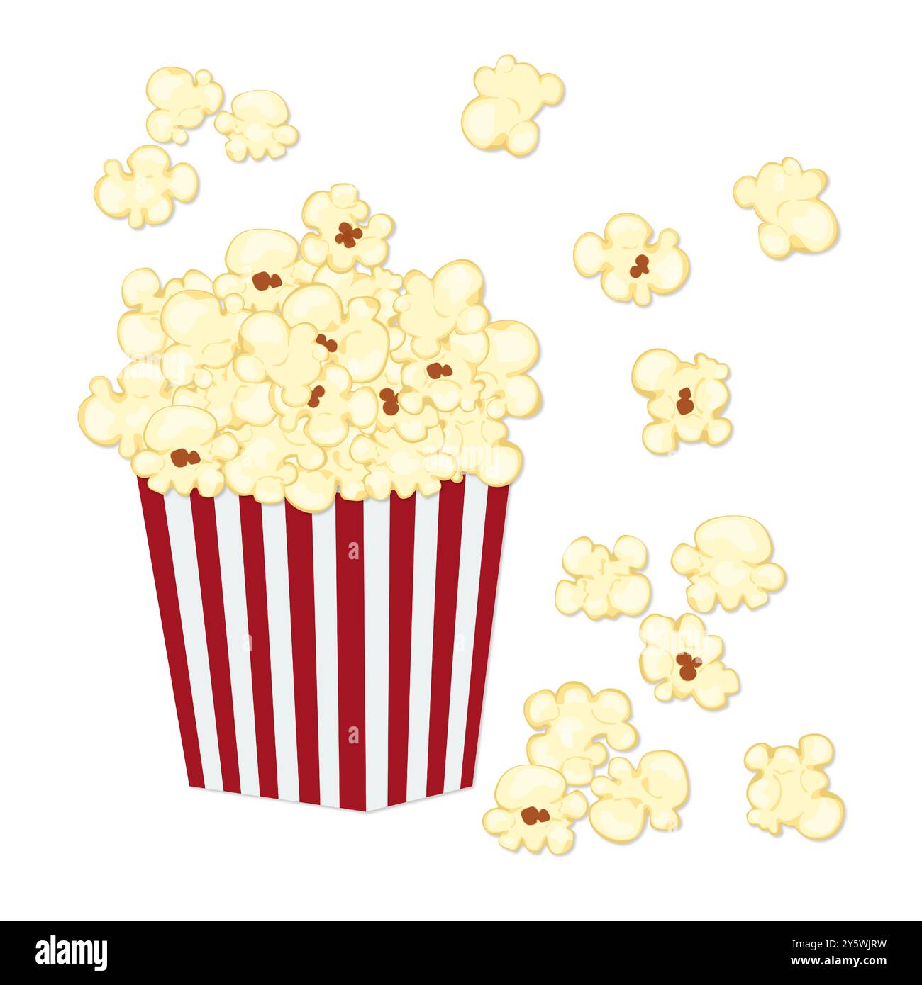 Illustrazione vettoriale di popcorn confezionati in una ciotola, in stile cartoni animati, isolati su sfondo blu per film, cinema, cibo, teatro e design. Illustrazione Vettoriale