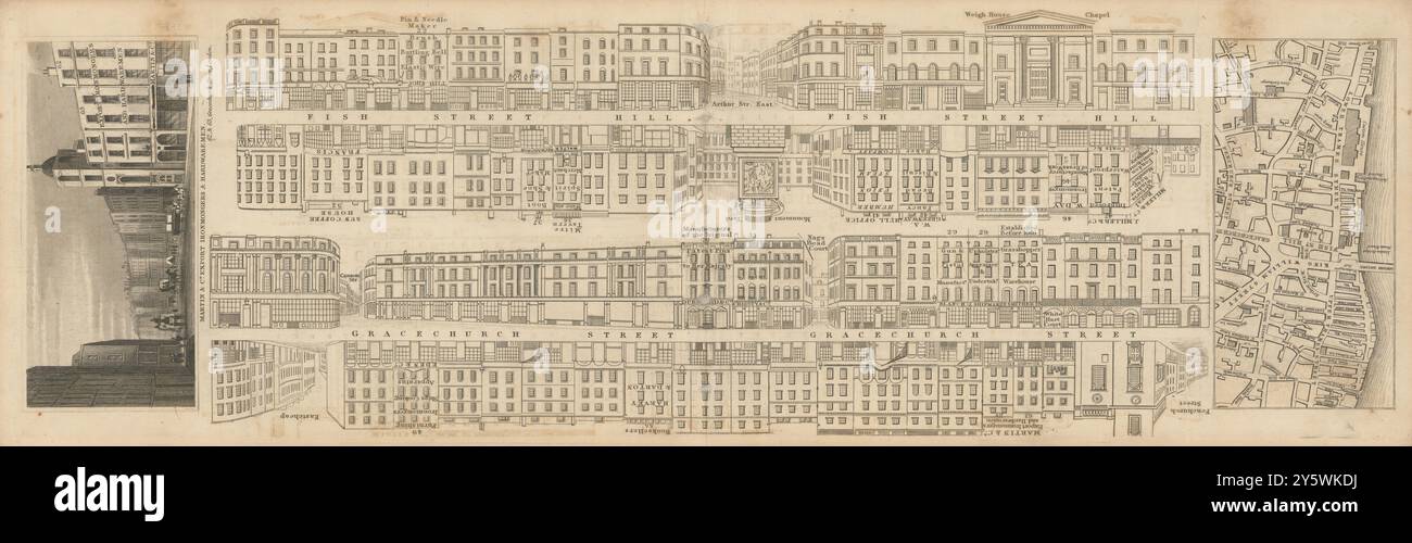 Tallis London Street View #24 Fish Street Hill & Gracechurch Street 1838 mappa Foto Stock