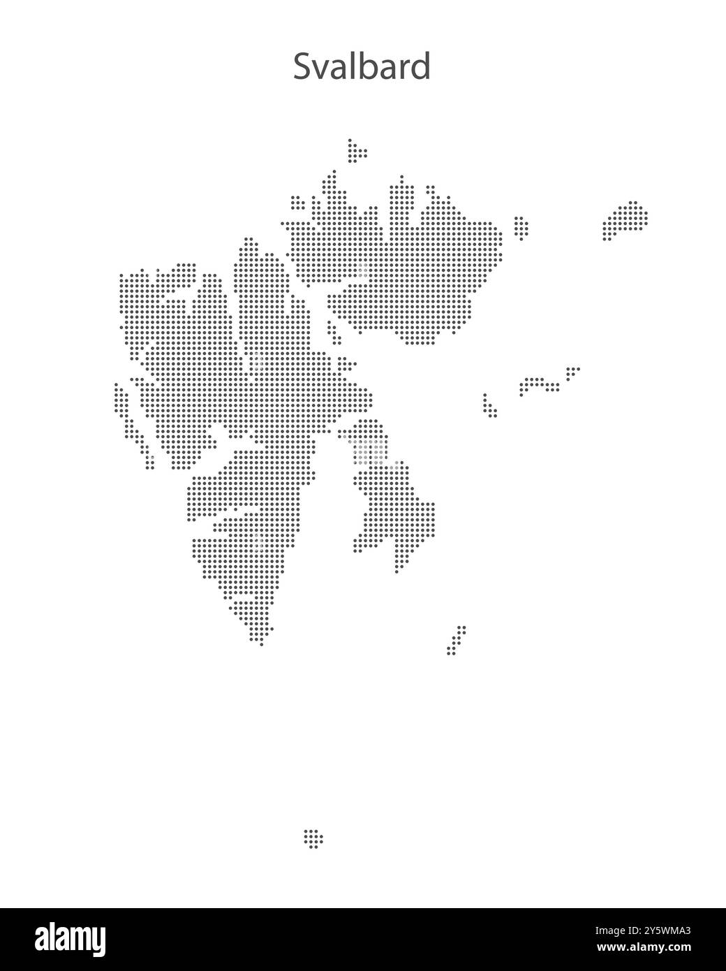 Mappa astratta punteggiata in bianco e nero dell'isola delle Svalbard in Norvegia. Illustrazione vettoriale digitale tratteggiata della mappa del paese. Illustrazione Vettoriale