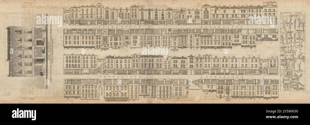 Tallis London Street View #59 Shoreditch High Street (Centre) 1839 vecchia mappa Foto Stock