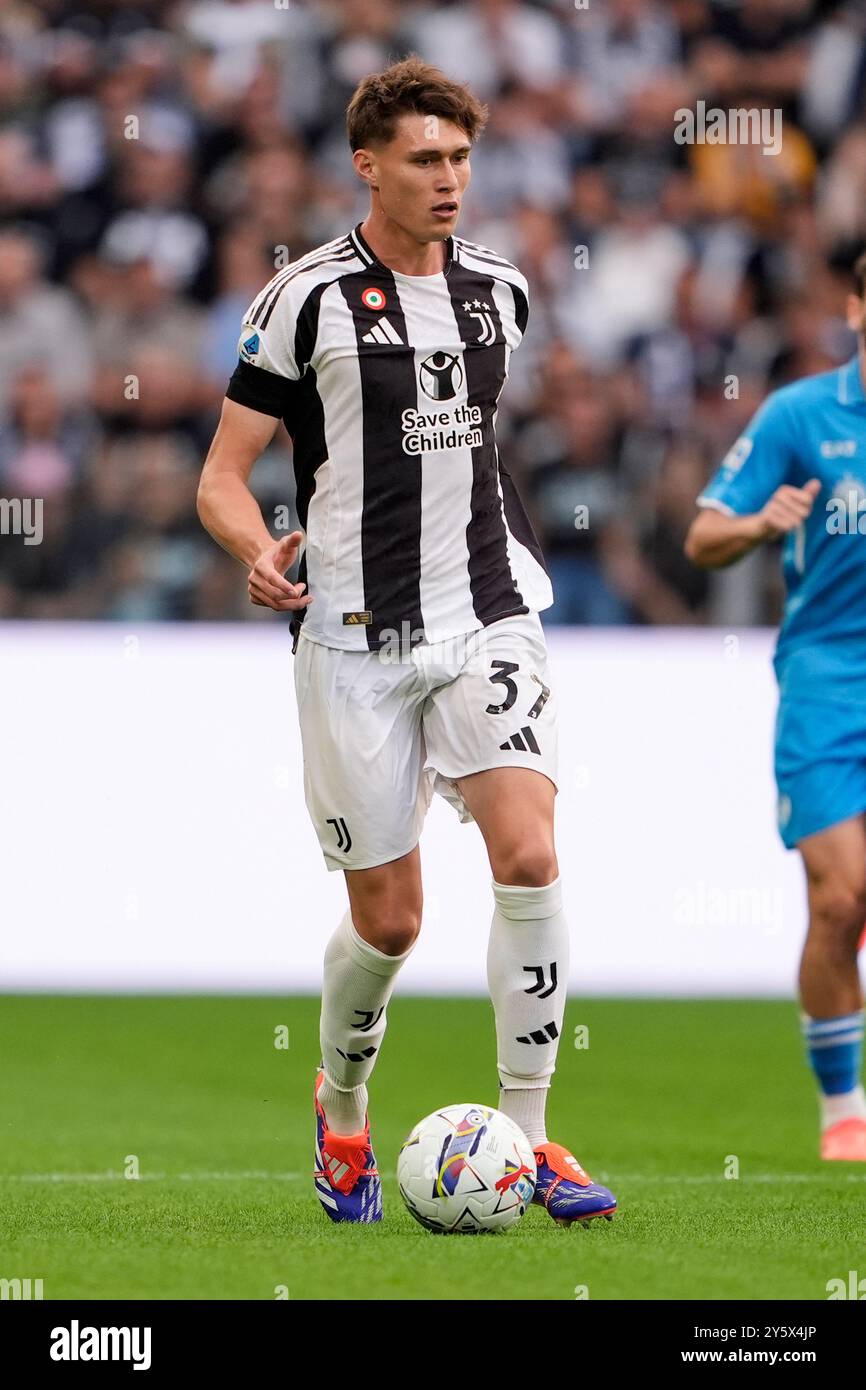 Torino, Italia. 20 settembre 2024. Juventus' Nicolo' Savona durante la partita di calcio di serie A tra Juventus FC e SSC Napoli allo Stadio Juventus di Torino - 21 settembre 2024. Sport - calcio (foto di Fabio Ferrari/LaPresse) crediti: LaPresse/Alamy Live News Foto Stock