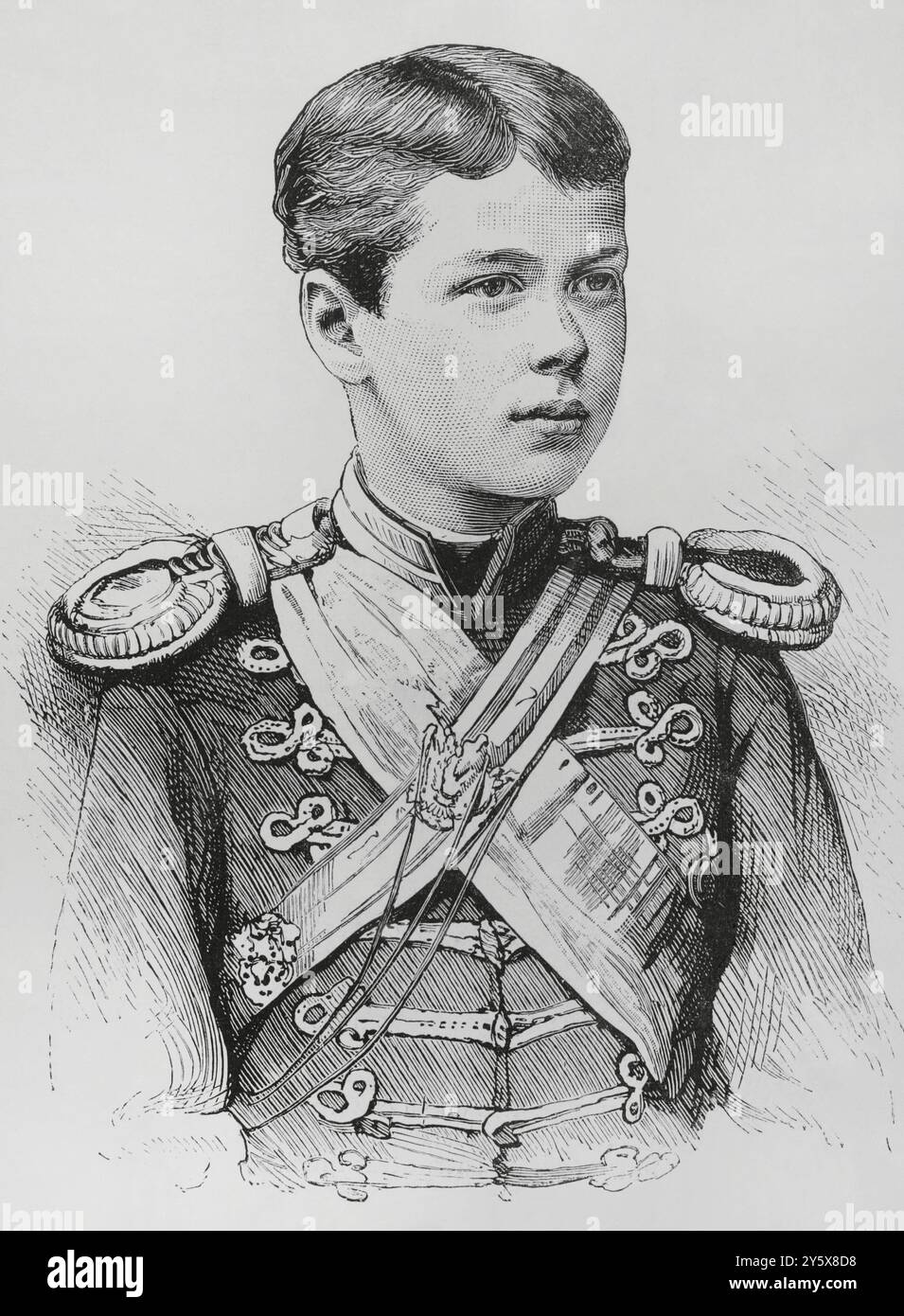 Nikolái Aleksándrovich Románov (1868-1918). Ultimo zar di Russia (1894-1917) come Nicola II, raggiunse la maggiore età il 18 maggio 1884. Verticale. Incisione. La Ilustración Española y americana (The Spanish and American Illustration), 8 giugno 1884. Foto Stock