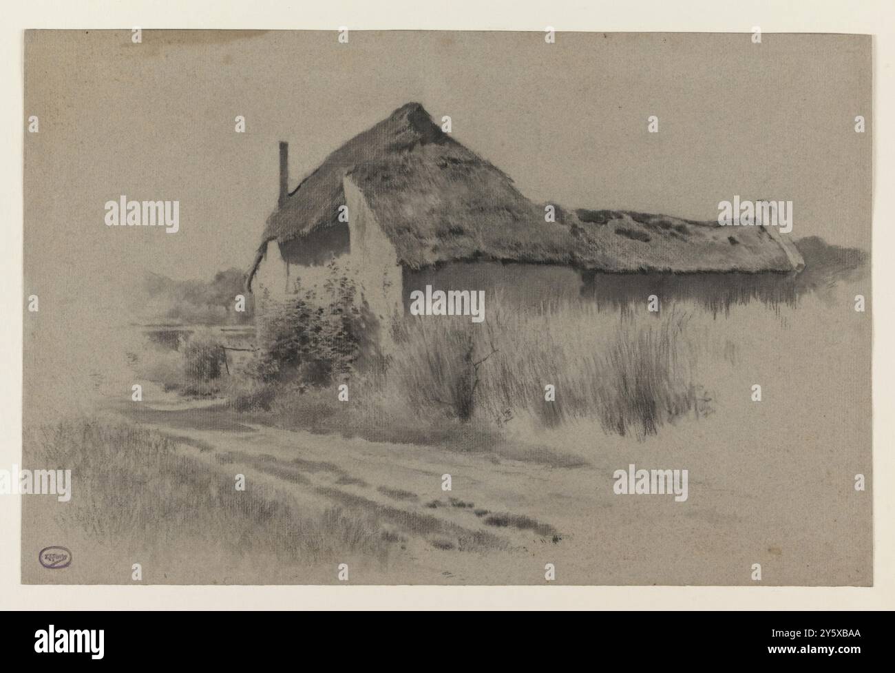 Emilio Sánchez Perrier (Drafstman) / 'Cottages o 'Chaumières' in Bretagna'. 1890 - 1895. Carbone su carta posata. Museo: Museo del Prado, Madrid, España. Foto Stock