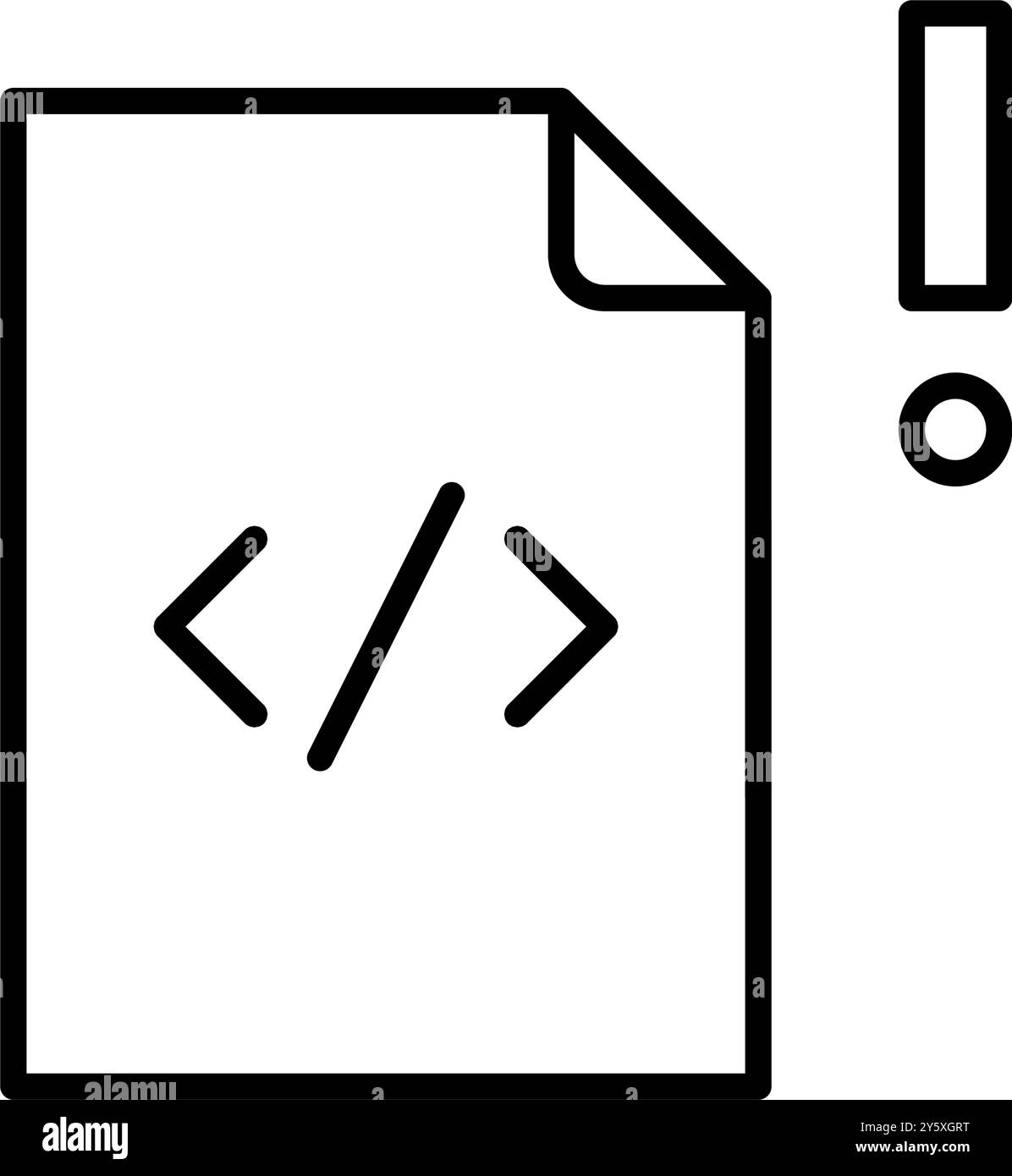 File HTML e punto esclamativo. Avvisi critici, potenziali problemi o avvisi nel codice Web. Pixel Perfect, icona del vettore di traccia modificabile Illustrazione Vettoriale