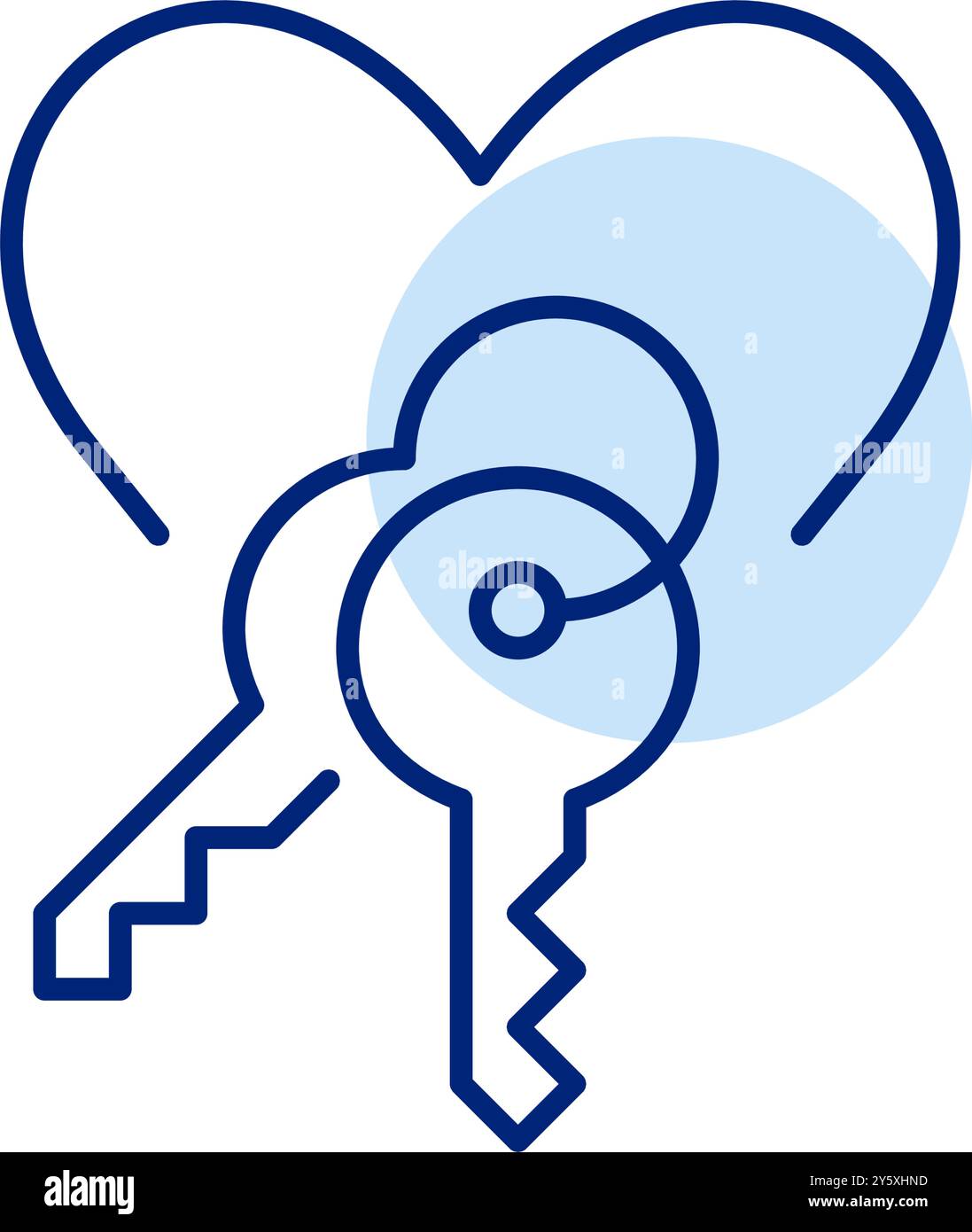 Cuore e chiavi sulla catena. Amore e sicurezza della propria casa, proprietà immobiliare e comfort familiare. Pixel Perfect, icona del vettore di traccia modificabile Illustrazione Vettoriale