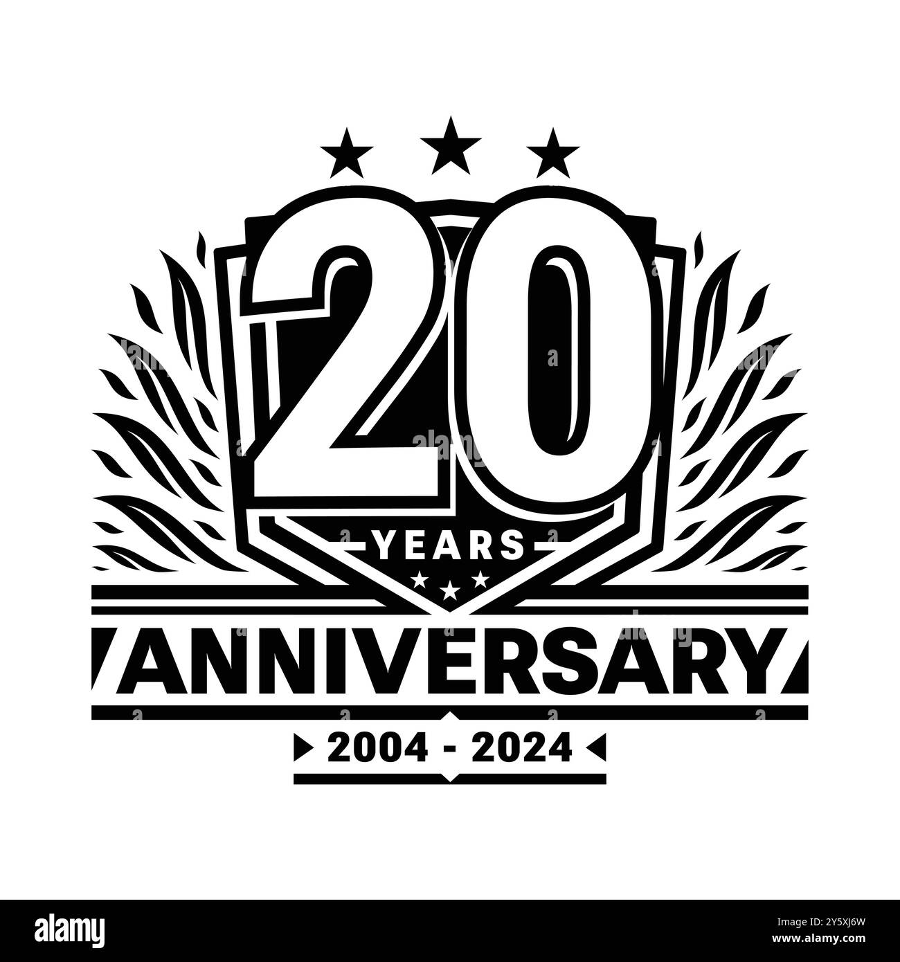 modello per il design dello scudo per festeggiare il 20° anniversario. logo del ventesimo anniversario. Vettore e illustrazione. Illustrazione Vettoriale