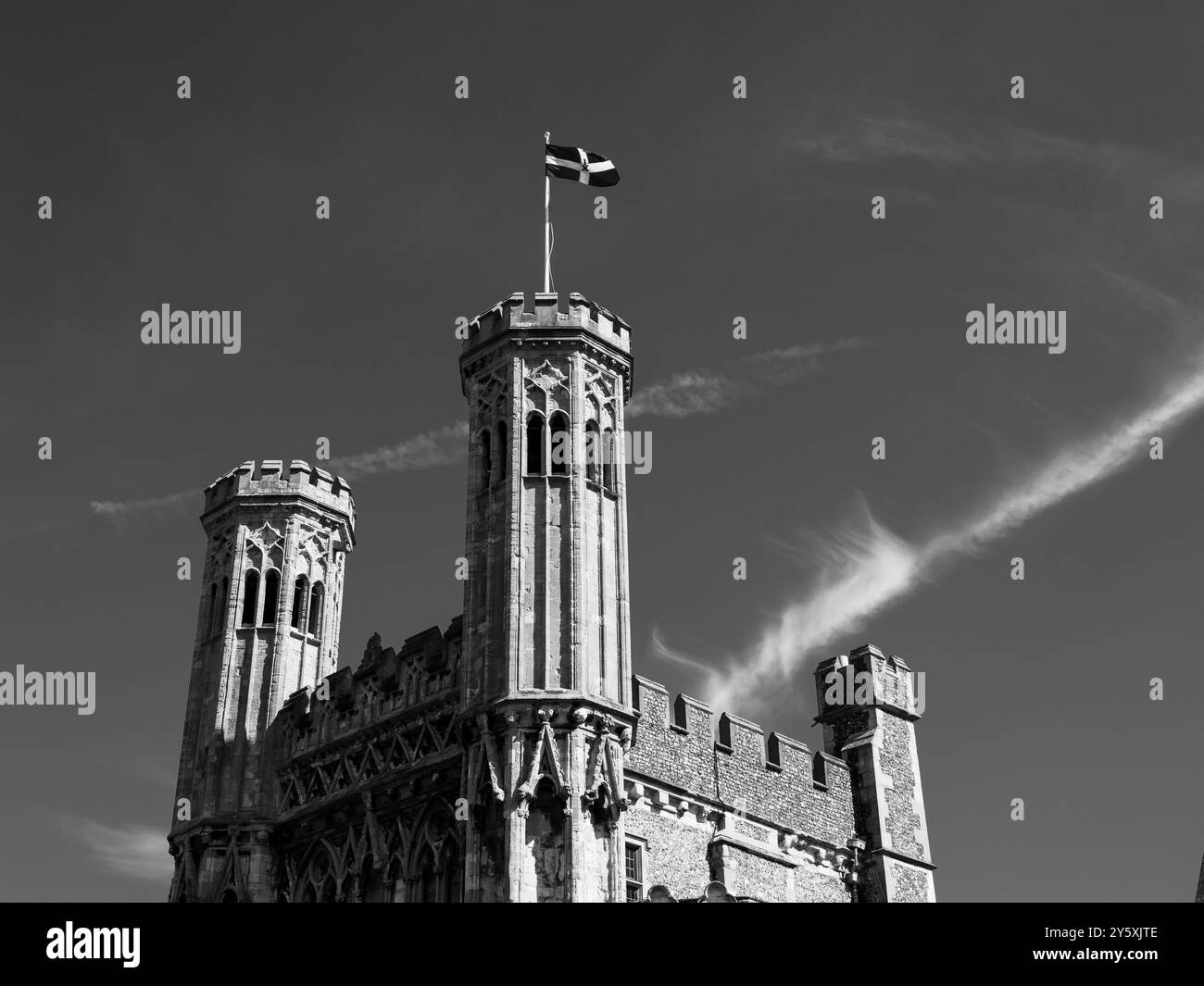 B&W Fyndon Gate, Gatehouse, St Augustins Abbey Gate House, Kings School, Canterbury, Kent, Regno Unito, GB. Foto Stock