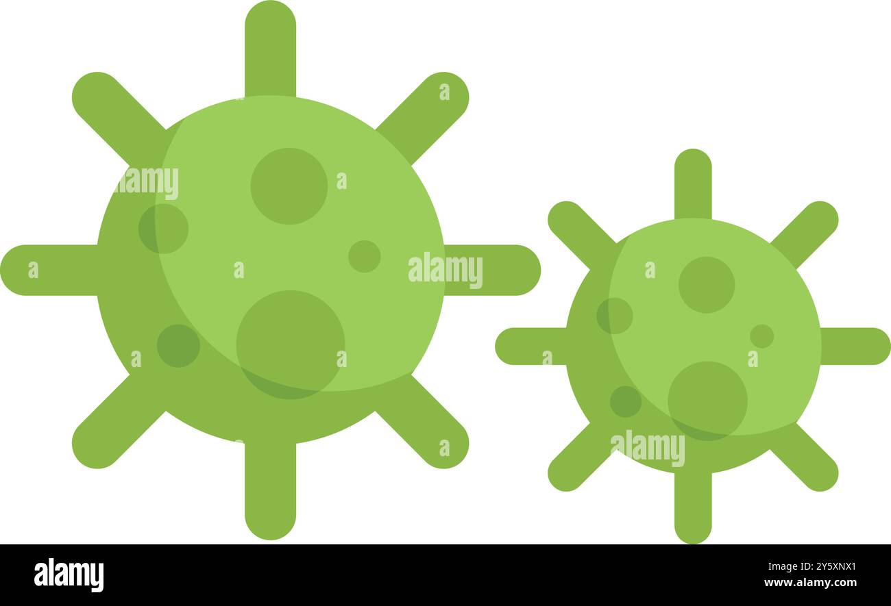 Semplice illustrazione vettoriale piatta di due particelle di virus verde che si diffondono Illustrazione Vettoriale