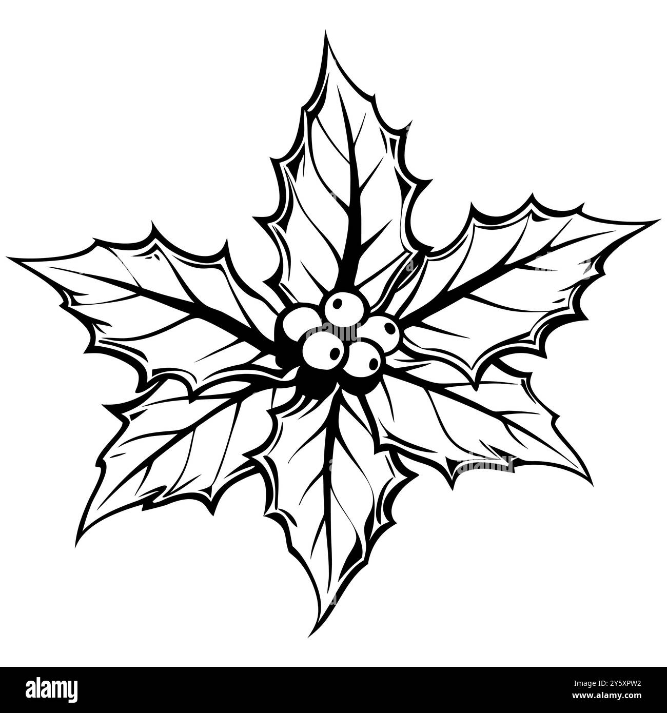Icona del vischio natalizio. Foglie di agrifoglio e frutti di bosco disegnati a mano. Foglie di bacche di holly di Natale. Icona Mistletoe. Icona Christmas Holly Berry. Immagine vettoriale Illustrazione Vettoriale