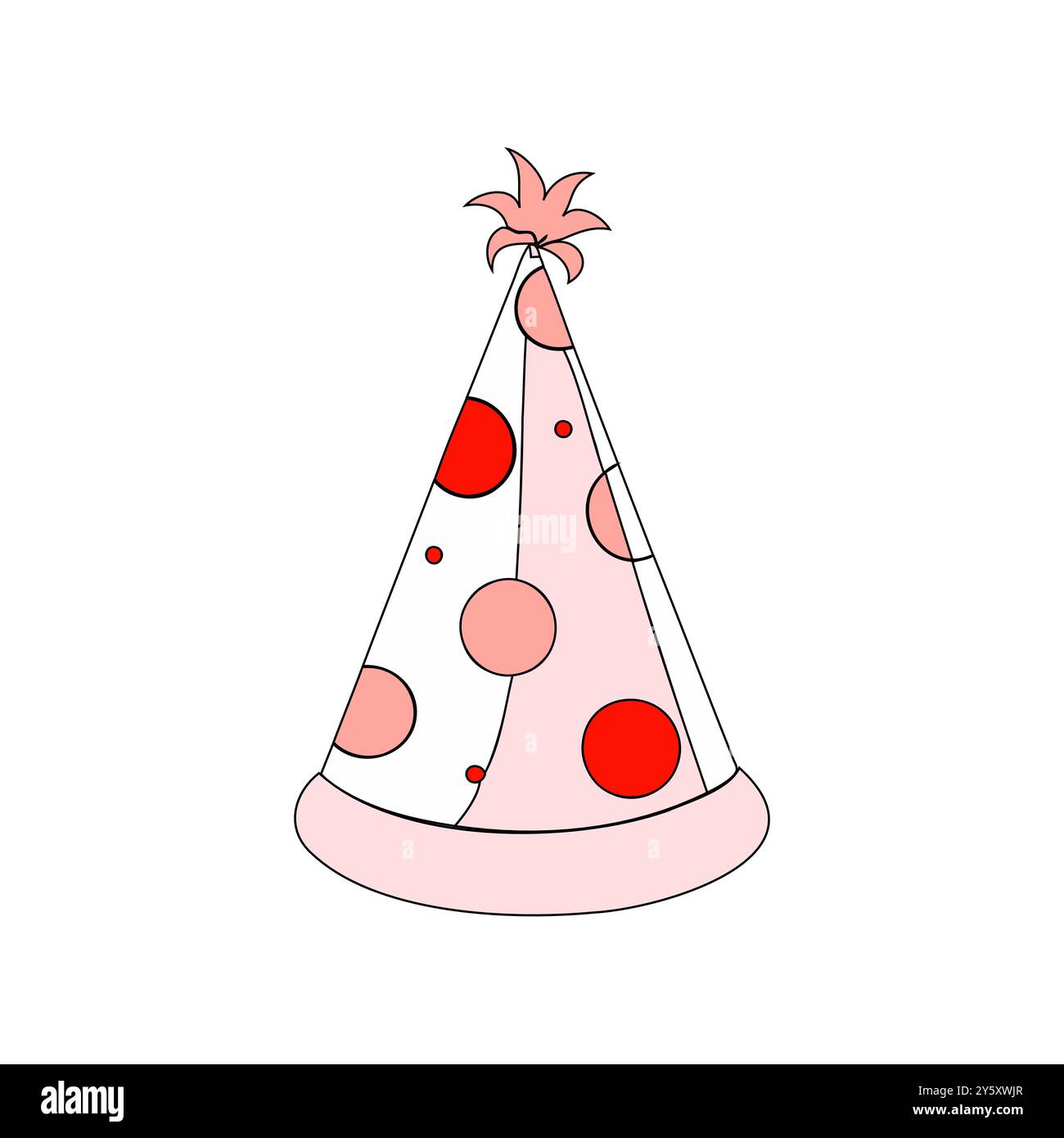 Una semplice illustrazione vettoriale di un cappello da festa decorato con pois rossi. Ideale per inviti a feste di compleanno, grafica per festeggiamenti e decorazioni per eventi... Illustrazione Vettoriale