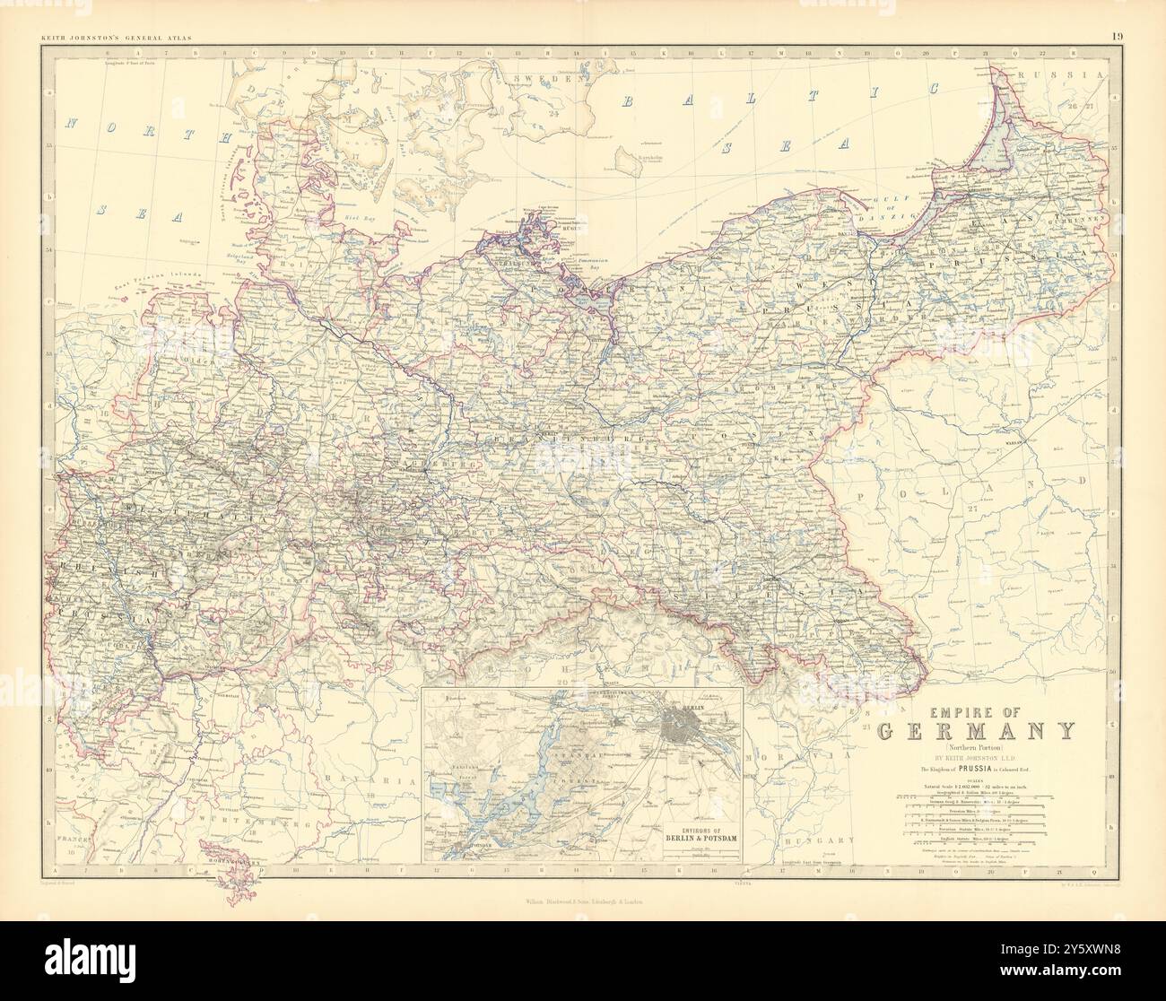 Impero di Germania (Nord). Dintorni di Berlino. Prussia. 50 x 60 cm. Cartina JOHNSTON 1876 Foto Stock