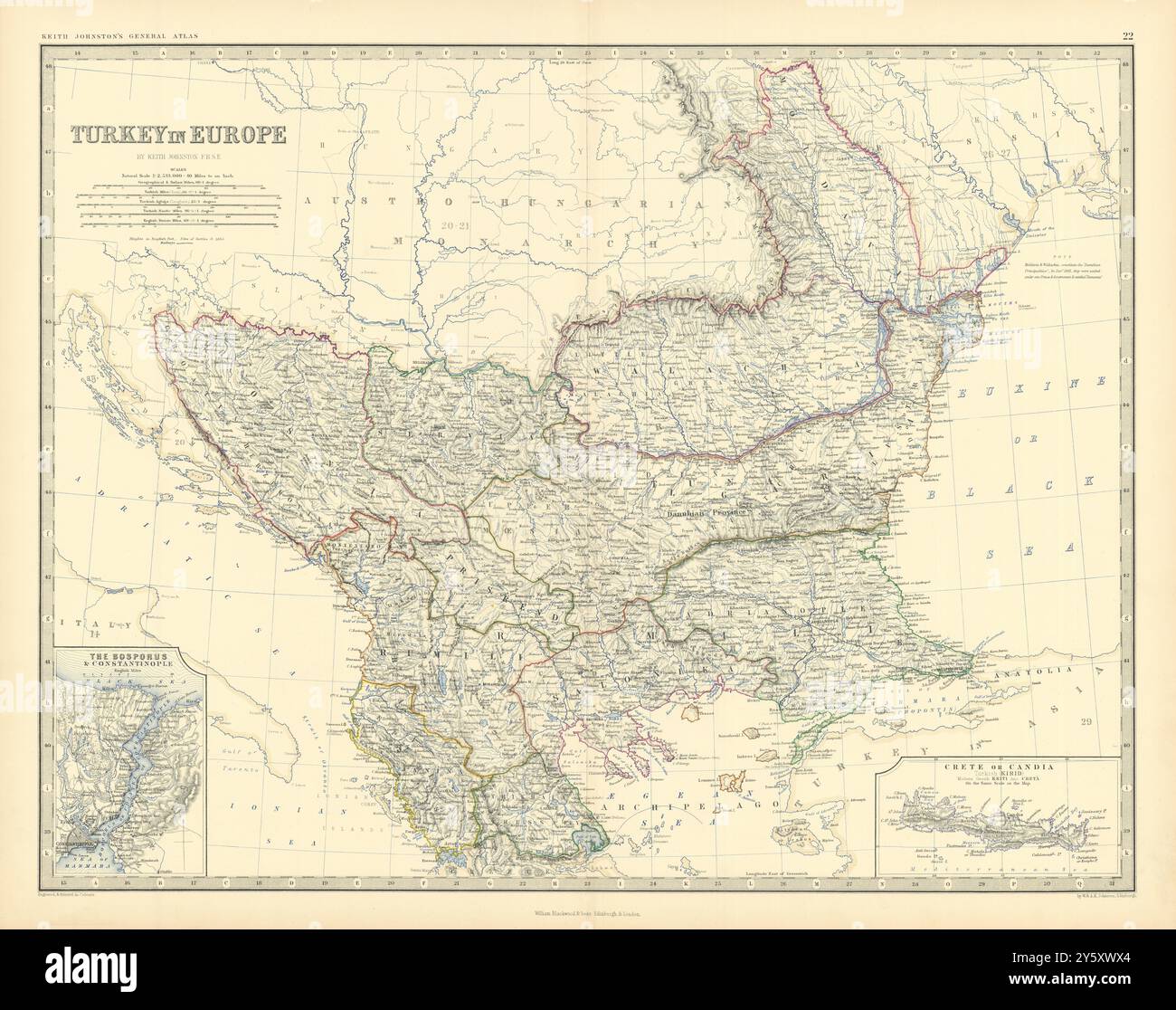 La Turchia in Europa. Balcani Bosforo Romania Rumelia. 50 x 60 cm. Cartina JOHNSTON 1876 Foto Stock