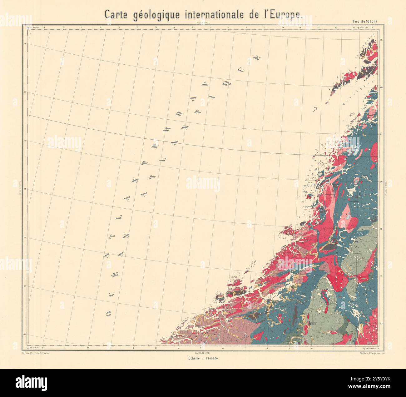Mappa geologica Norvegia centrale. Nordland Lofoten Trondelag. BEYSCHLAG 1902 Foto Stock