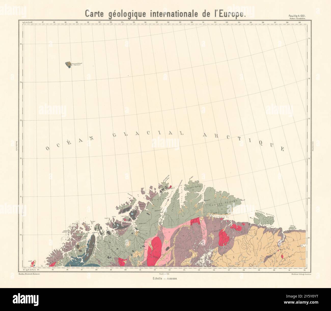 Mappa geologica Norvegia settentrionale, Finnmark, Nordkapp. Russia. BEYSCHLAG 1911 Foto Stock