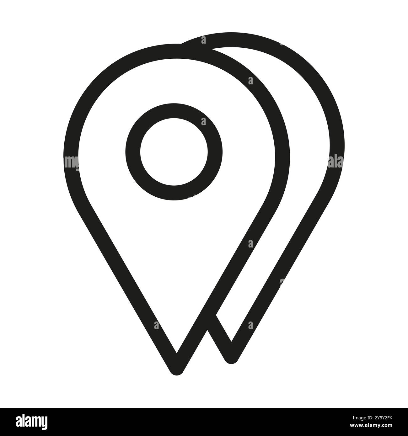 Pin mappa contorno nero. Simbolo vettoriale minimalista. Design a doppio perno. Arte pulita. Illustrazione Vettoriale