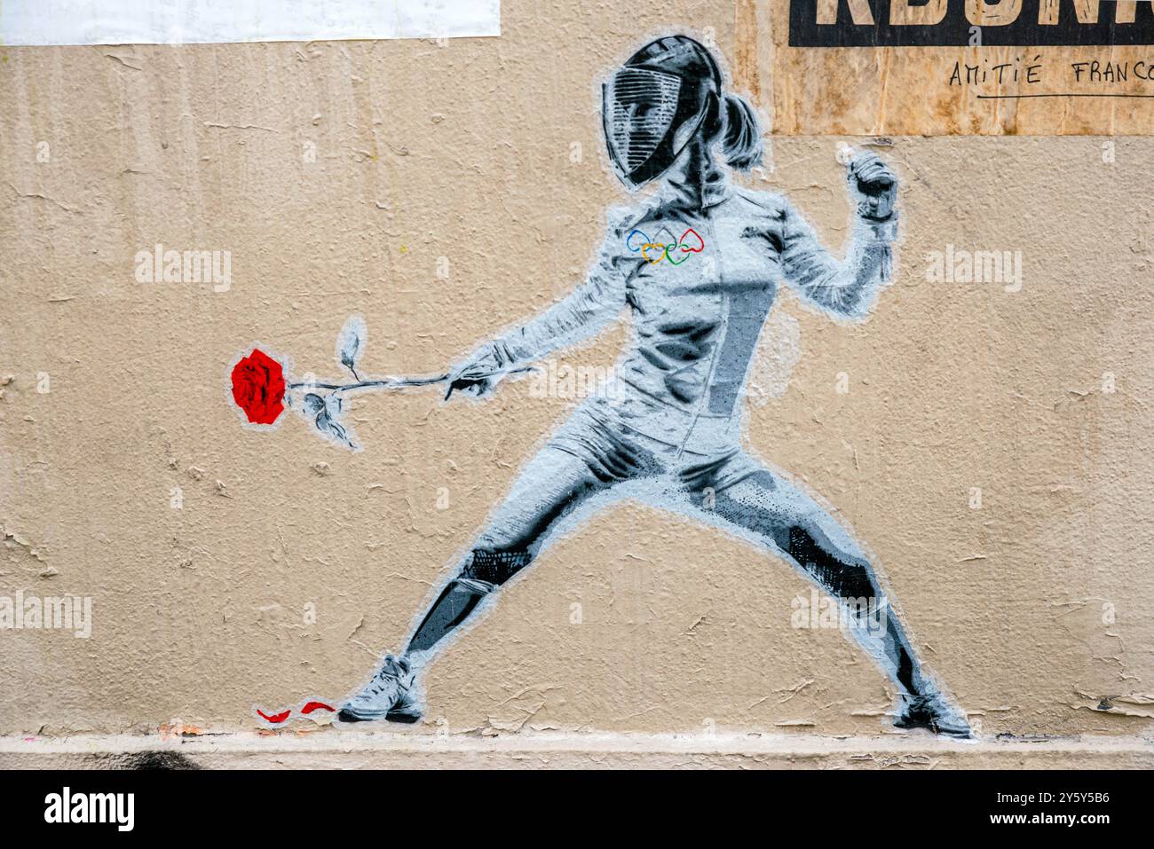 Parigi, Francia. 23 settembre 2024. La Street artist tedesca, SeiLeise espone la sua opera d'arte ispirata ai Giochi Olimpici di Parigi del 2024 a Parigi, Francia, il 23 settembre 2024. Foto di Denis Prezat/ABACAPRESS. COM credito: Abaca Press/Alamy Live News Foto Stock