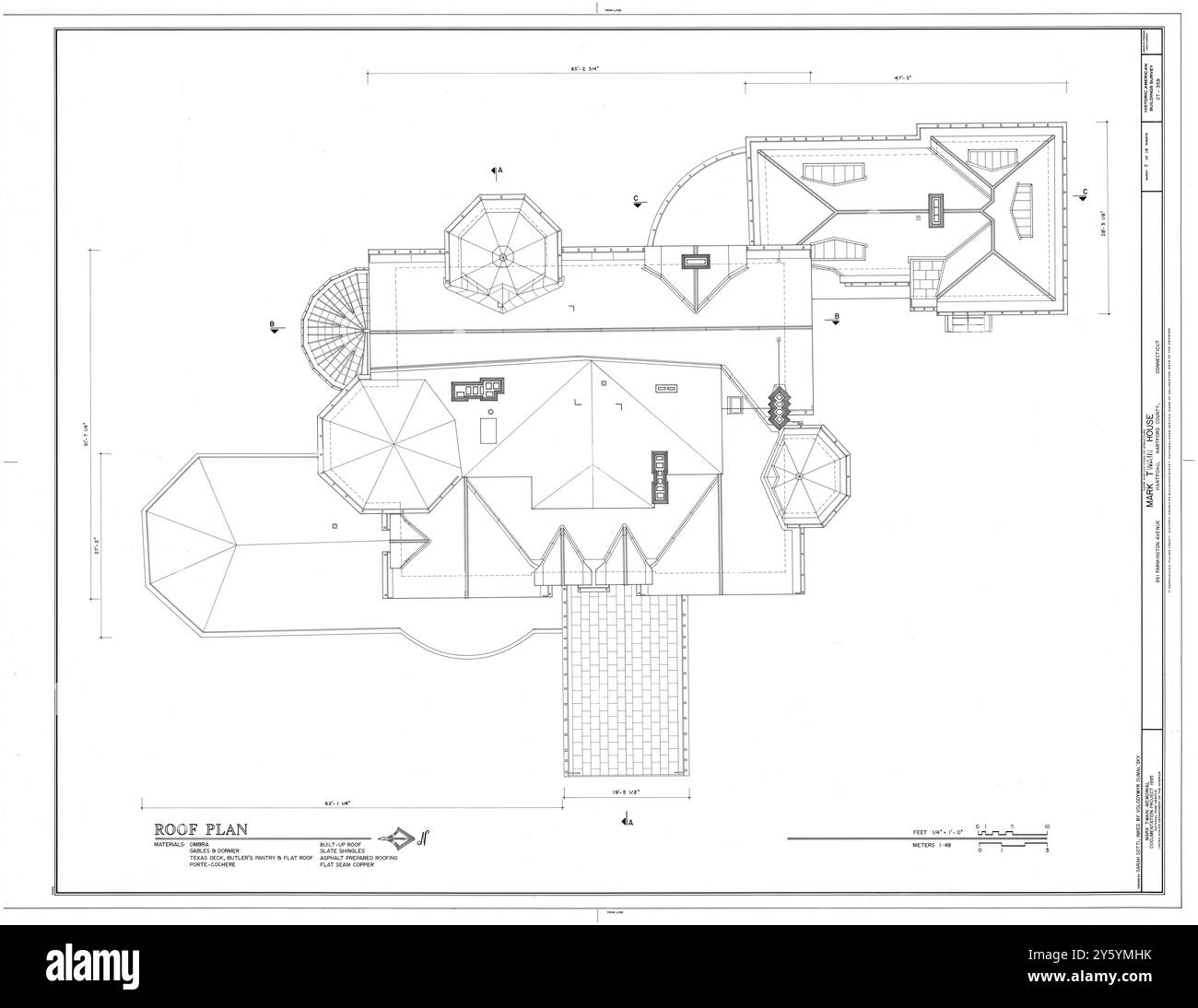 Planimetria - Mark Twain House - HABS Drawing - planimetria - 531 Farmington Avenue, Hartford, Connecticut, USA Foto Stock