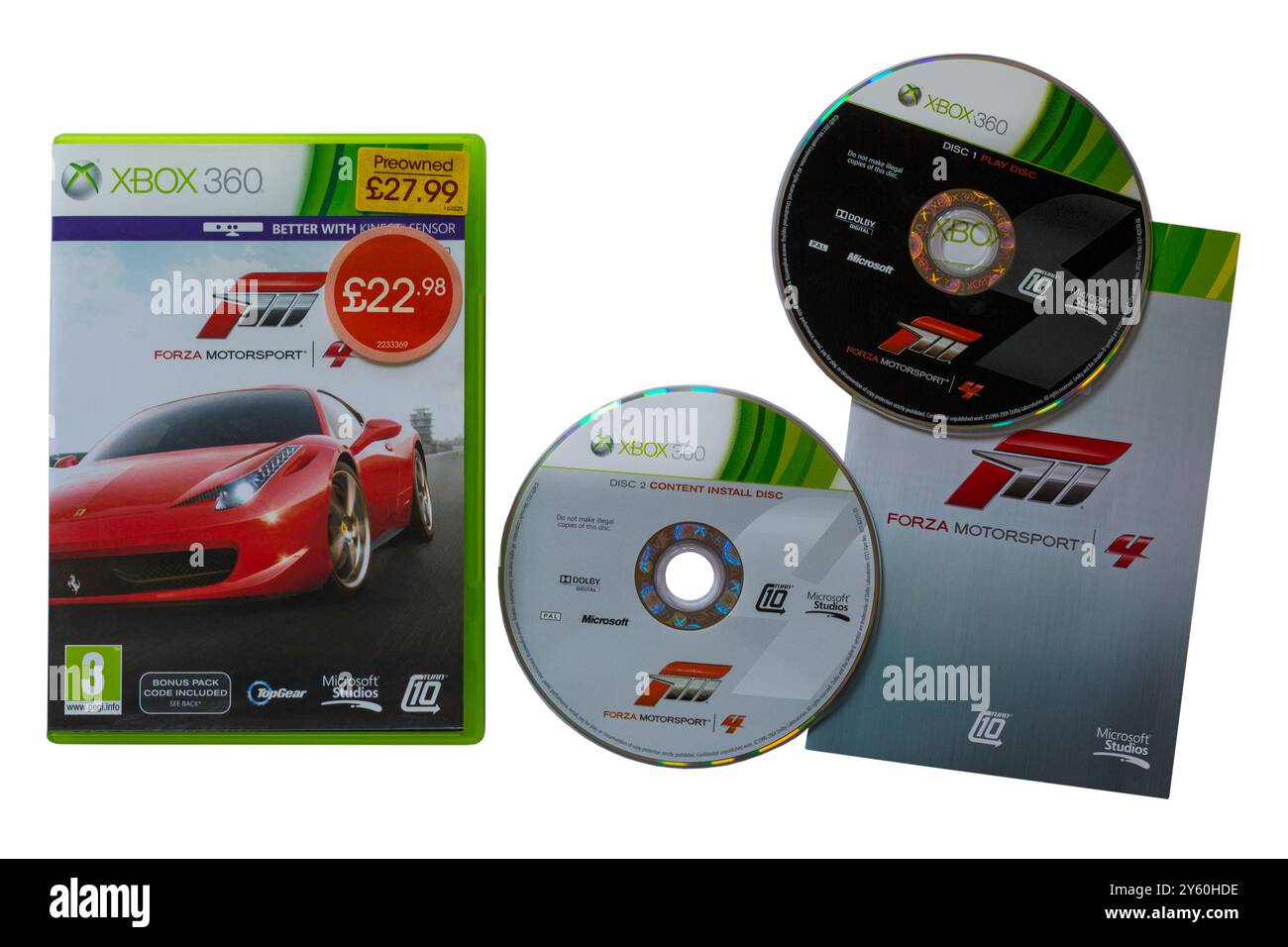 Gioco Xbox 360 - gioco forza Motorsport con dischi e opuscoli di istruzioni rimossi dalla custodia isolata su sfondo bianco Foto Stock