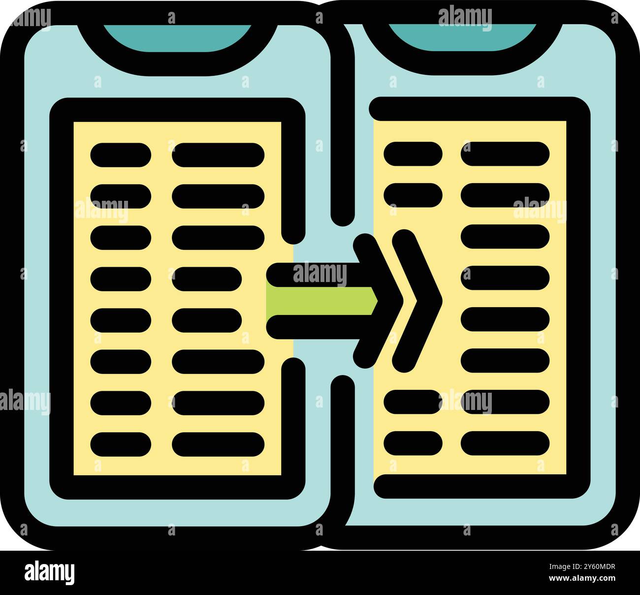 La freccia verde destra sta trasferendo i dati da un tablet digitale a un altro Illustrazione Vettoriale