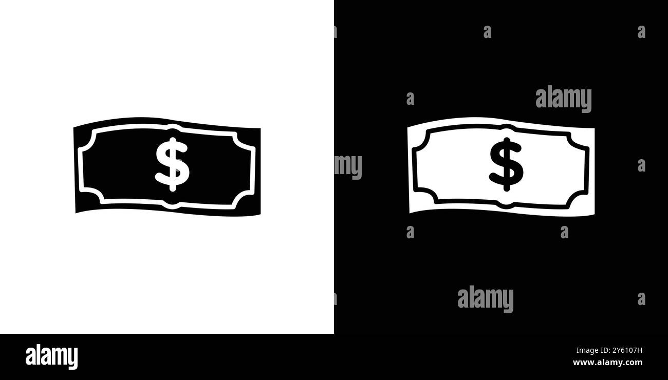 Insieme di logo vettoriale o gruppo di pacchetti con l'icona della moneta in dollari Illustrazione Vettoriale