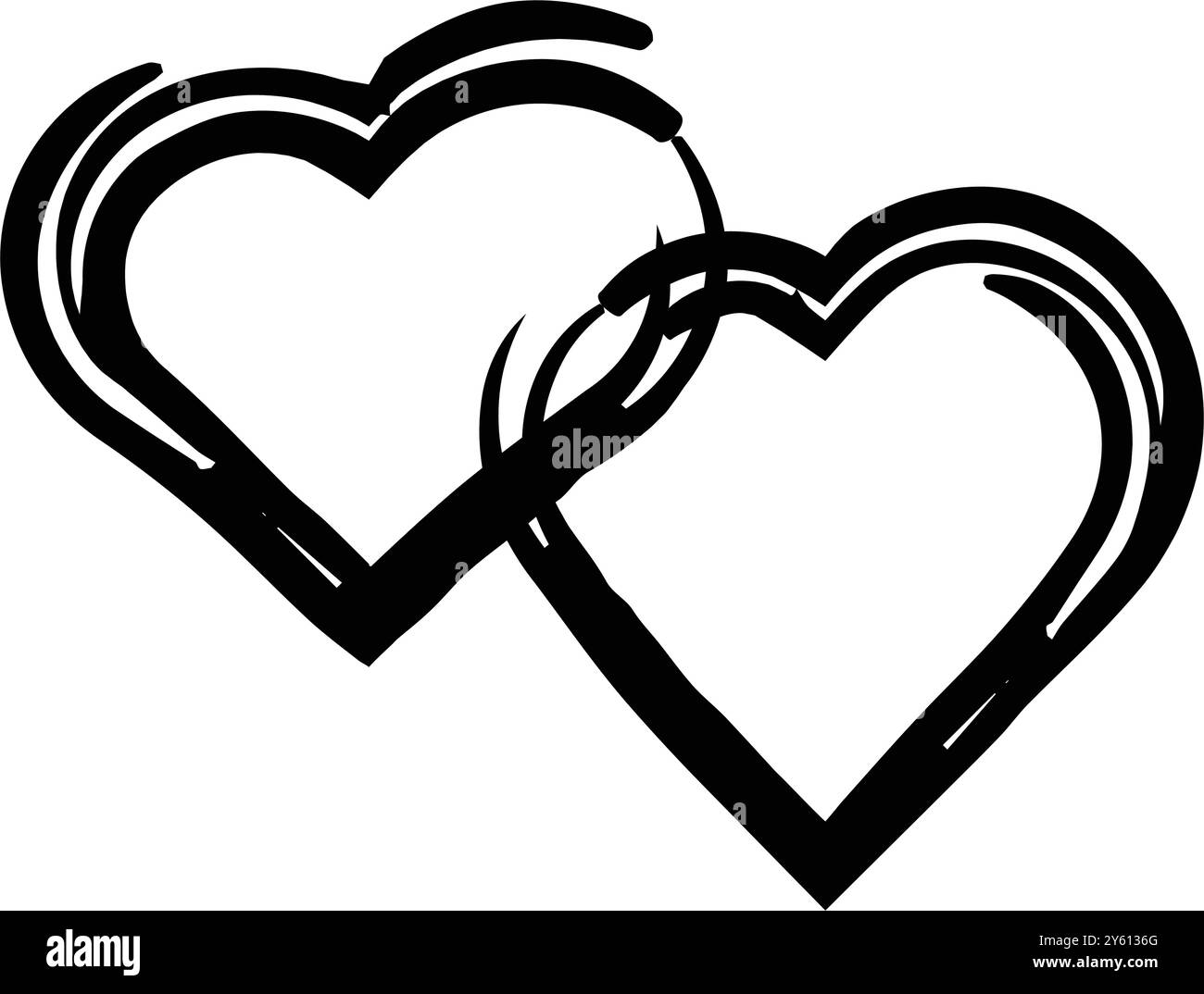 Simbolo del cuore, texture grunge disegnata a mano icona d'amore per una romantica e trendy grafica a doodle per elemento decorativo in un pittogramma con glifi Illustrazione Vettoriale