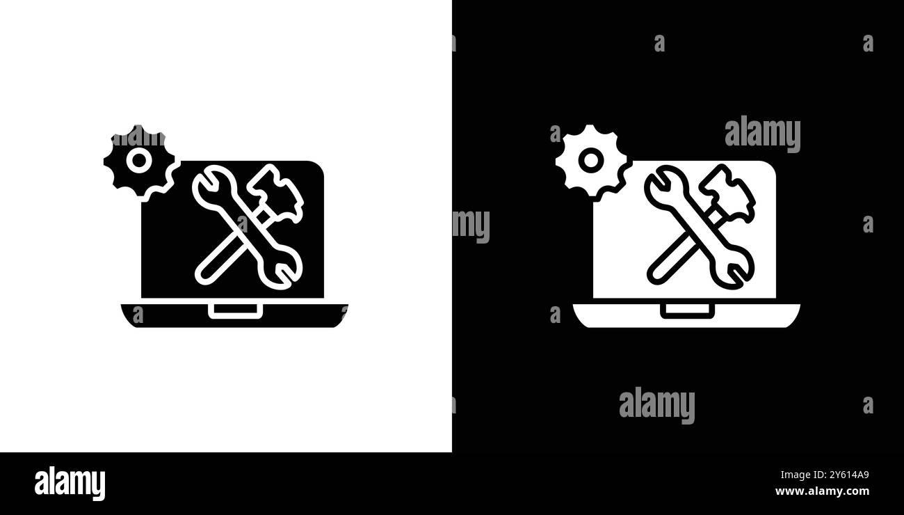 Riparazione della collezione di logo vettoriali o del gruppo di pacchetti di icone del laptop Illustrazione Vettoriale