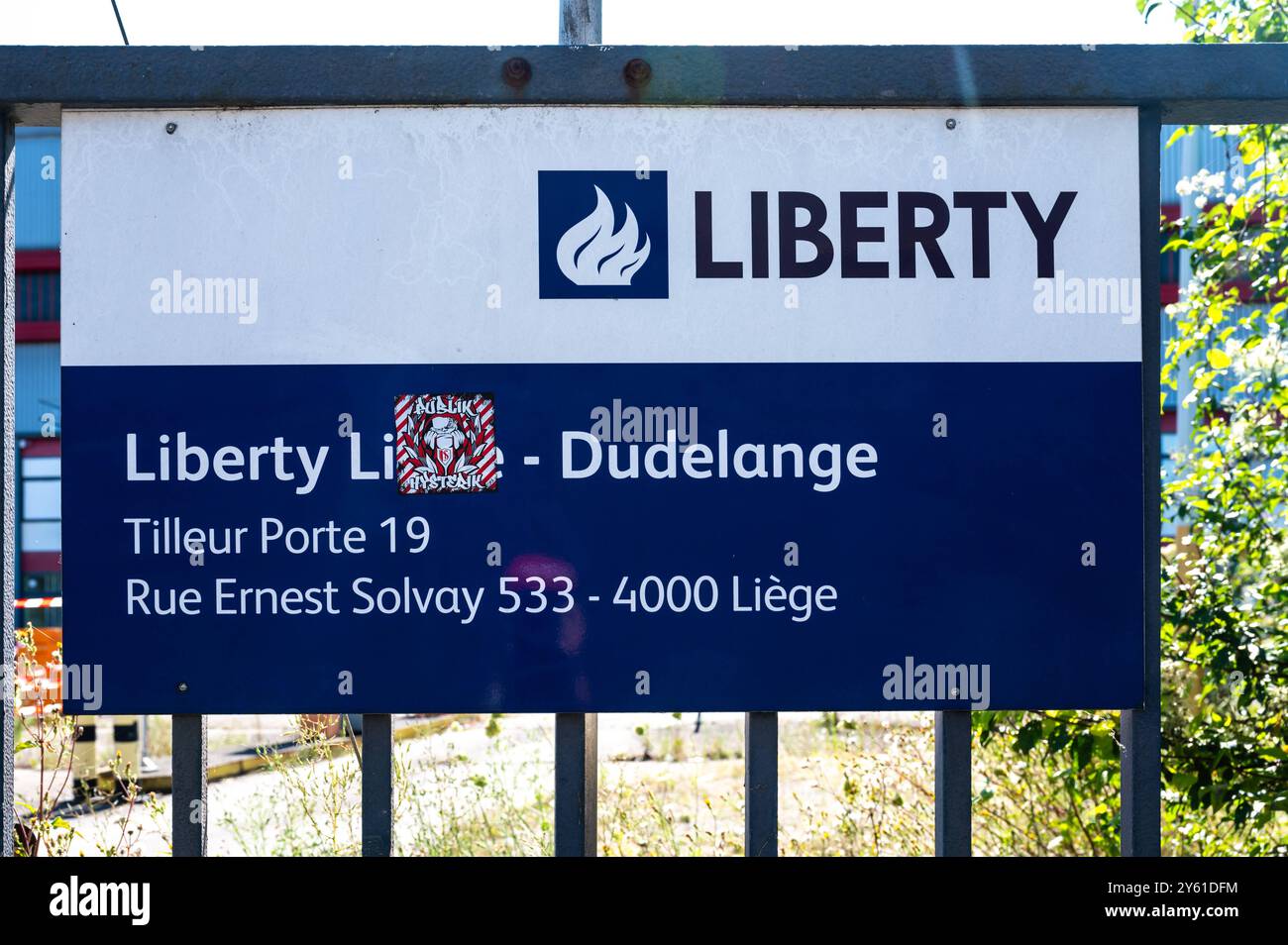 Liegi, Belgio, 10 agosto 2024 - sito dell'industria siderurgica Sign of the Liberty Foto Stock