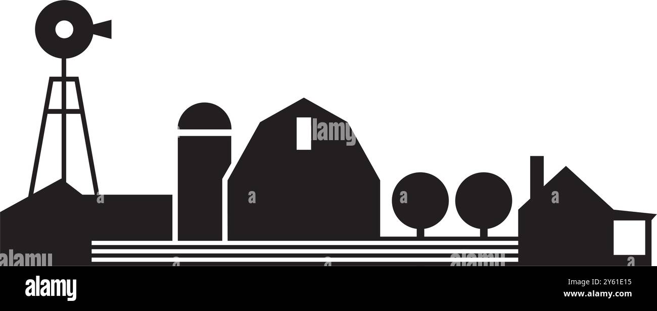 fattoria isometrica con stenile e recinzione di fieno silo e illustrazione vettoriale isolata per lampioni stradali Illustrazione Vettoriale