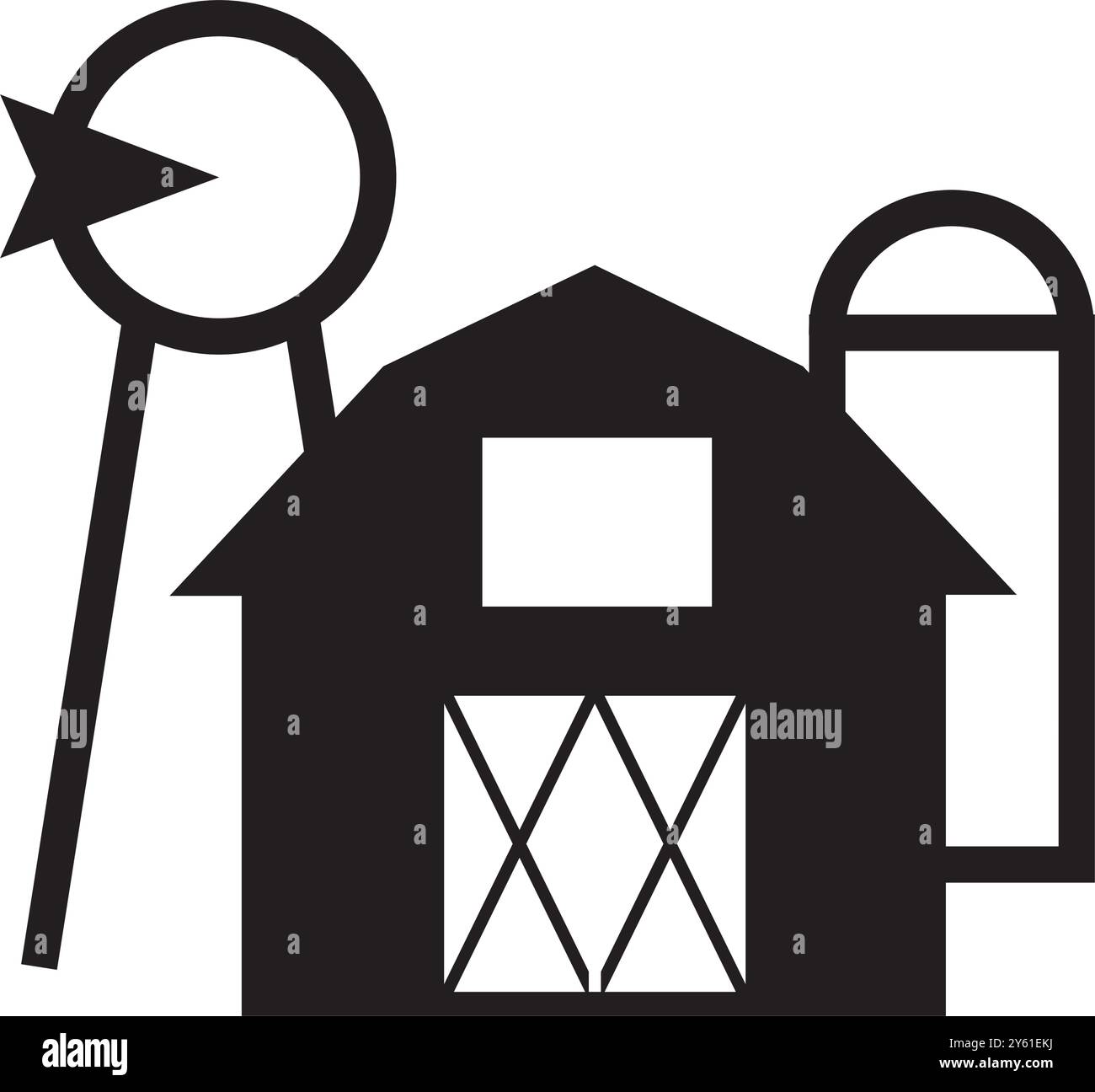 fattoria isometrica con stenile e recinzione di fieno silo e illustrazione vettoriale isolata per lampioni stradali Illustrazione Vettoriale