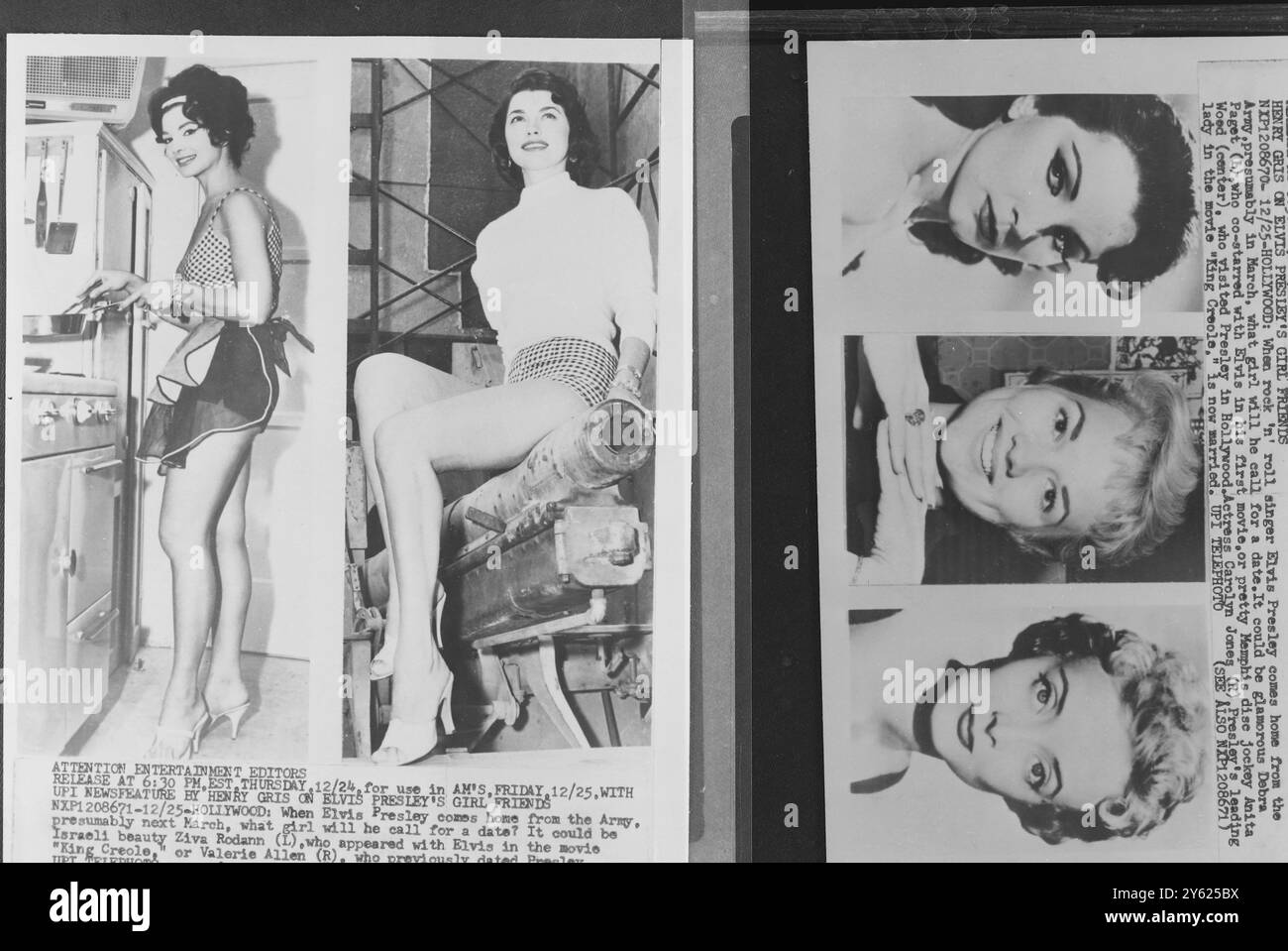 CINQUE DELLE FIDANZATE DI ELVIS PRESLEY DEBRA PAGET ANITA WOOD CAROLYN JONES ZIVA RODANN VALERIE ALLEN 1 GENNAIO 1960 Foto Stock