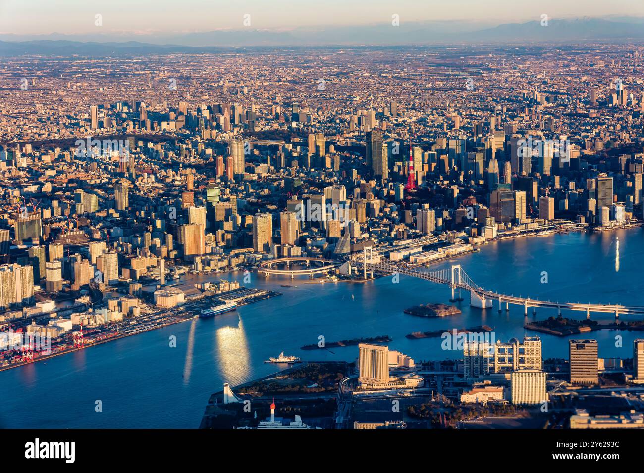 Vista aerea di Tokyo, la capitale del Giappone all'alba in inverno Foto Stock