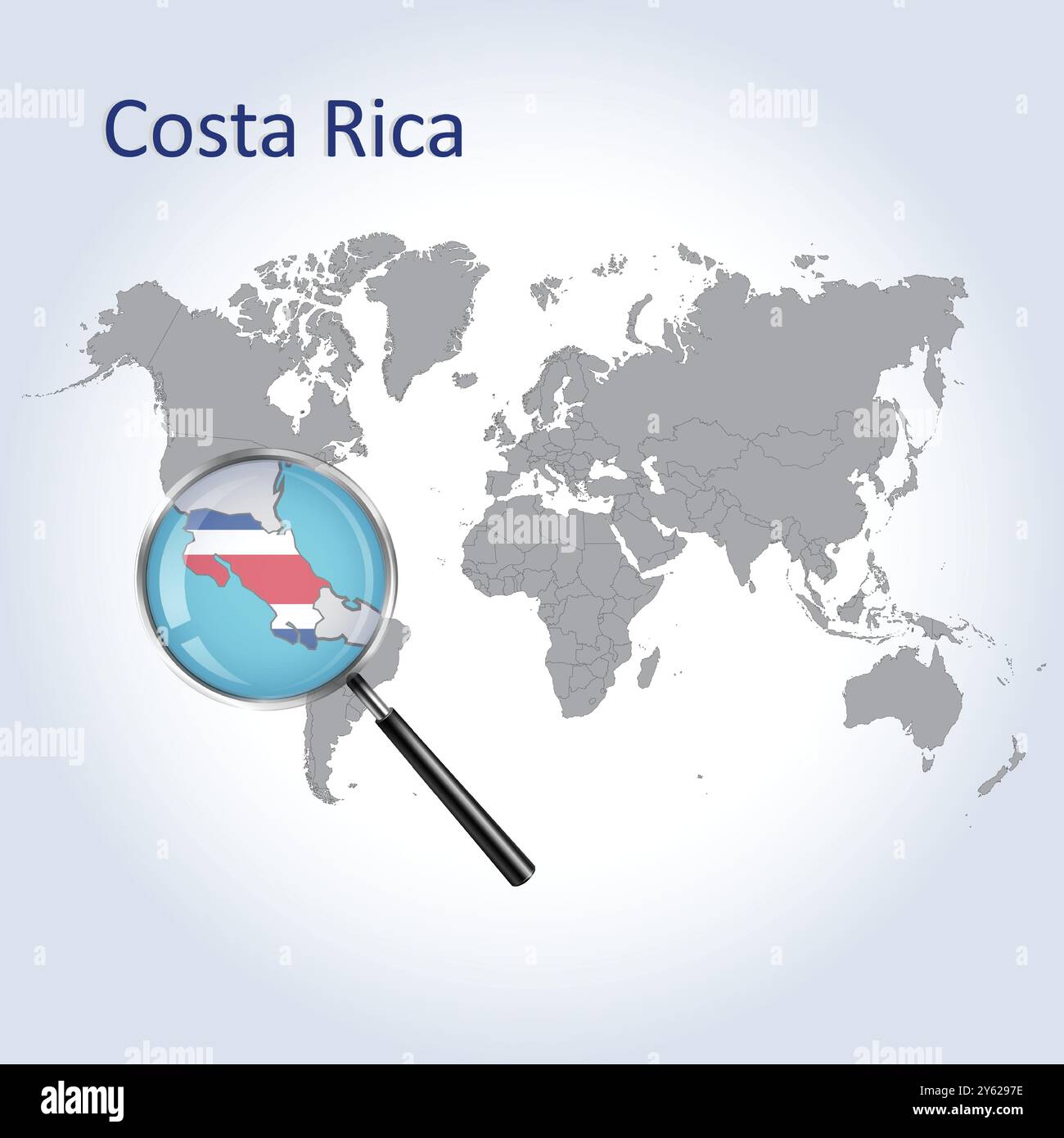 Mappa e bandiera ingrandita della Costa Rica, mappe di ingrandimento della Costa Rica, arte vettoriale Illustrazione Vettoriale