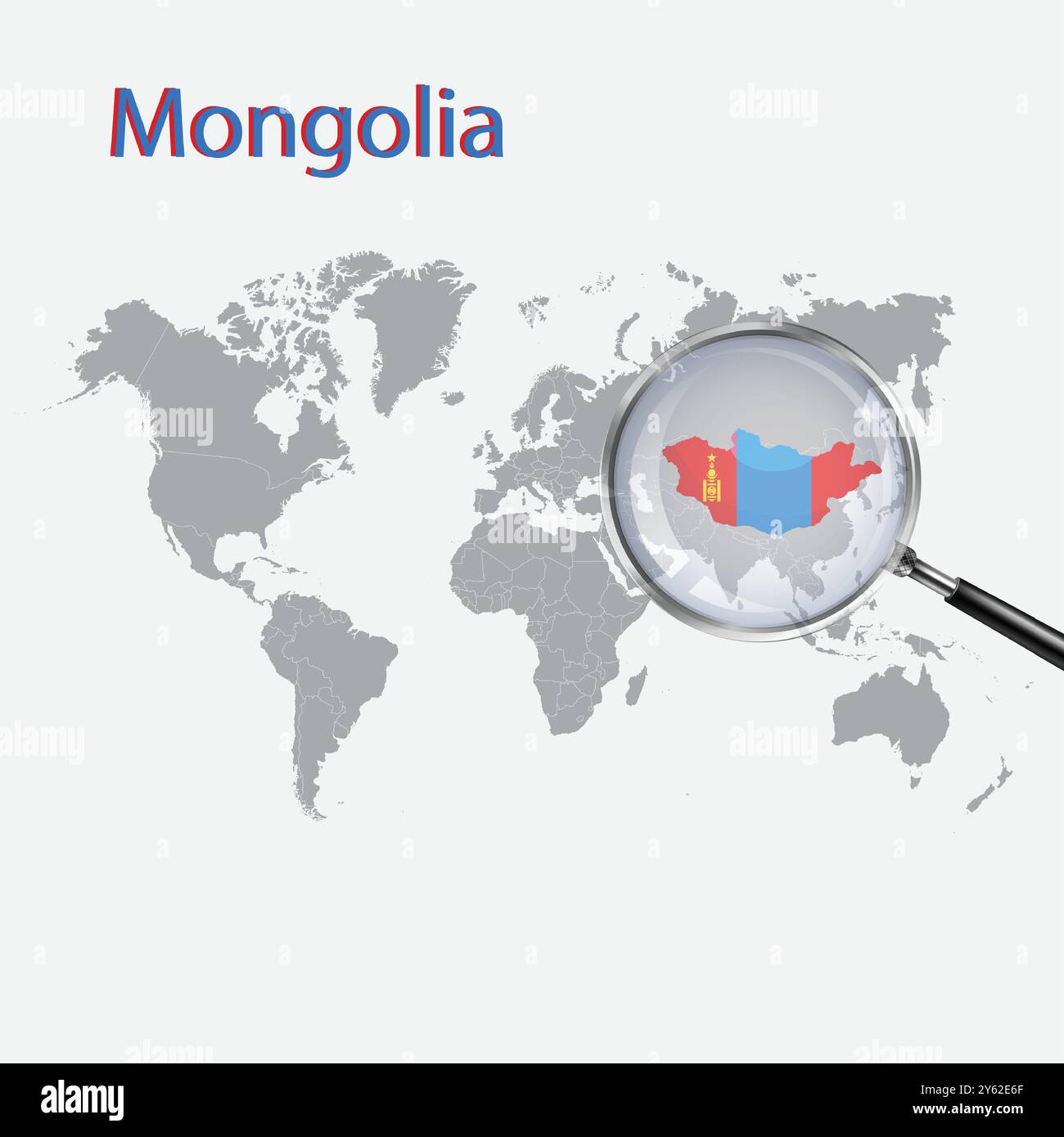 Mappa e bandiera ingrandite della Mongolia, mappe di ingrandimento della Mongolia Illustrazione Vettoriale