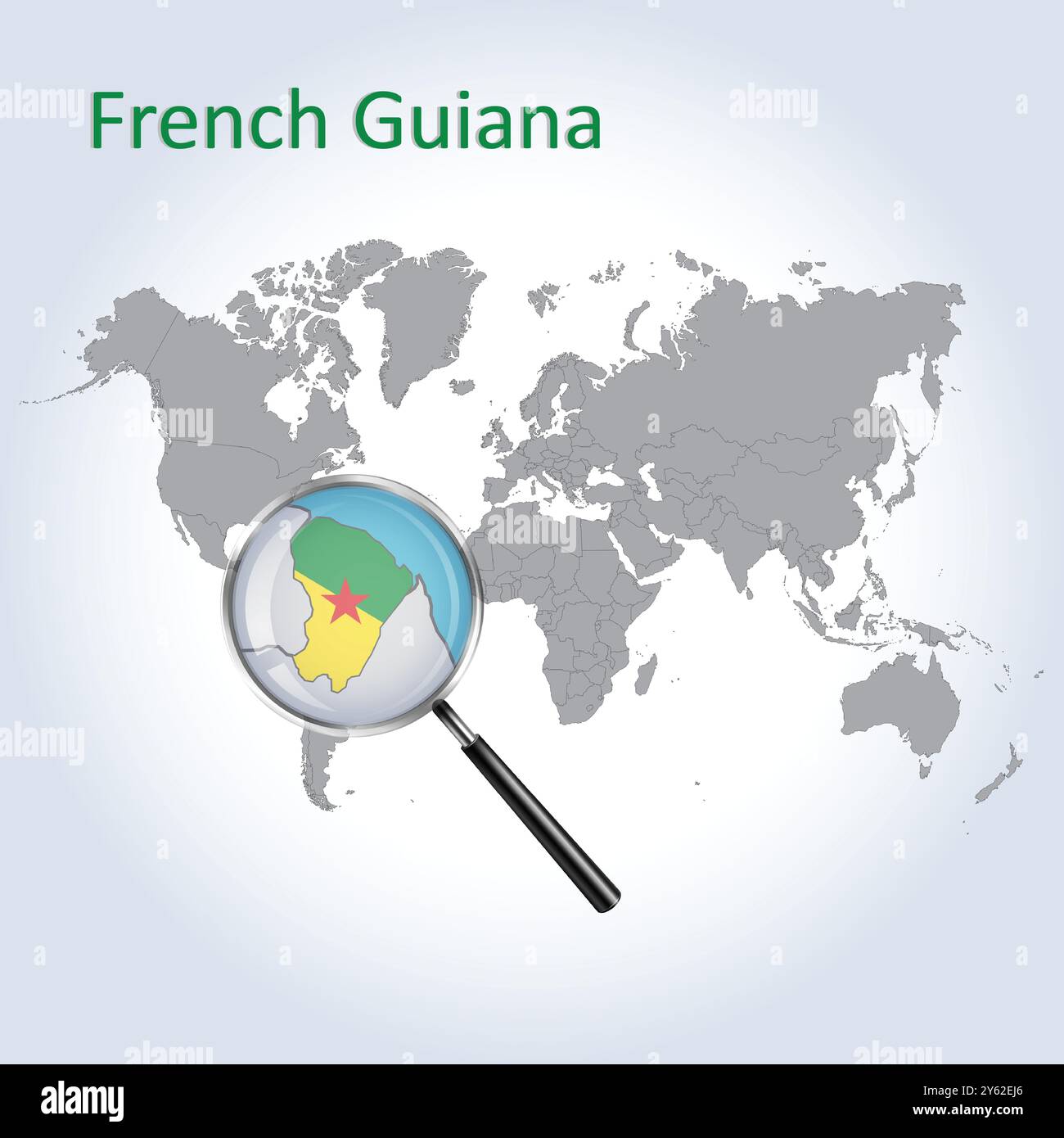 Mappa ingrandita e bandiera della Guyana francese, mappe di ingrandimento della Guyana francese, arte vettoriale Illustrazione Vettoriale