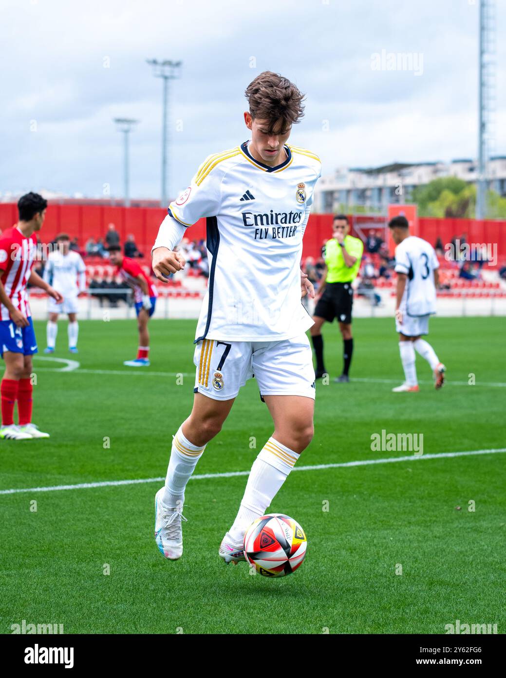 Alcala de Henares, Spagna. Liga Division de Honor Juvenil. Atletico de Madrid vs Real Madrid. Wanda City. Daniel Mesonero durante la partita Foto Stock