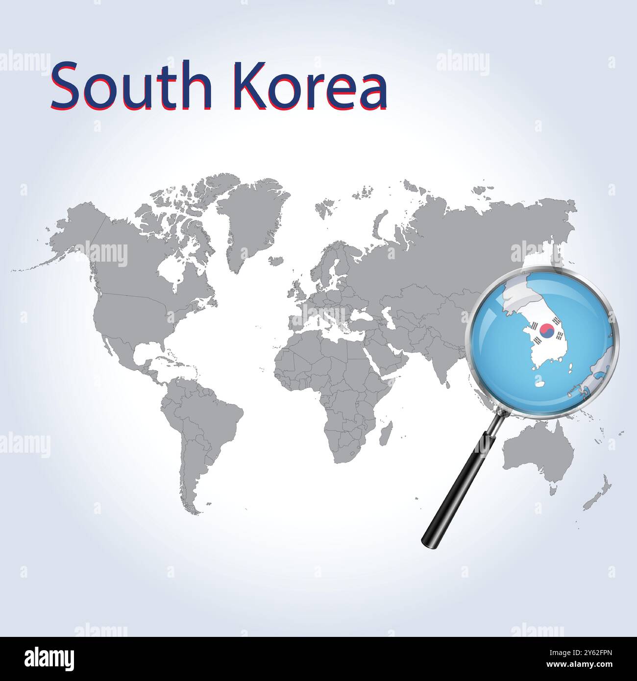 Mappa ingrandita e bandiera della Corea del Sud, mappe di ingrandimento della Corea del Sud, arte vettoriale Illustrazione Vettoriale