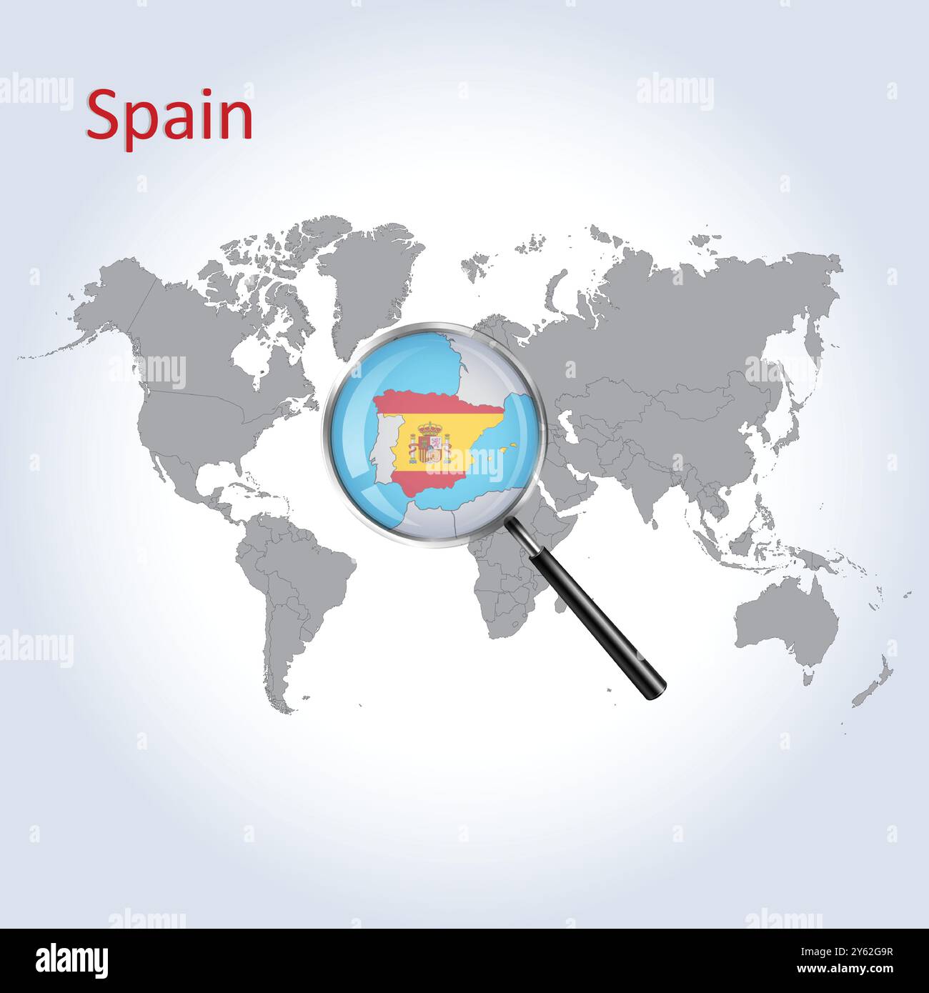 Mappa ingrandita e bandiera della Spagna, mappe di allargamento della Spagna, arte vettoriale Illustrazione Vettoriale