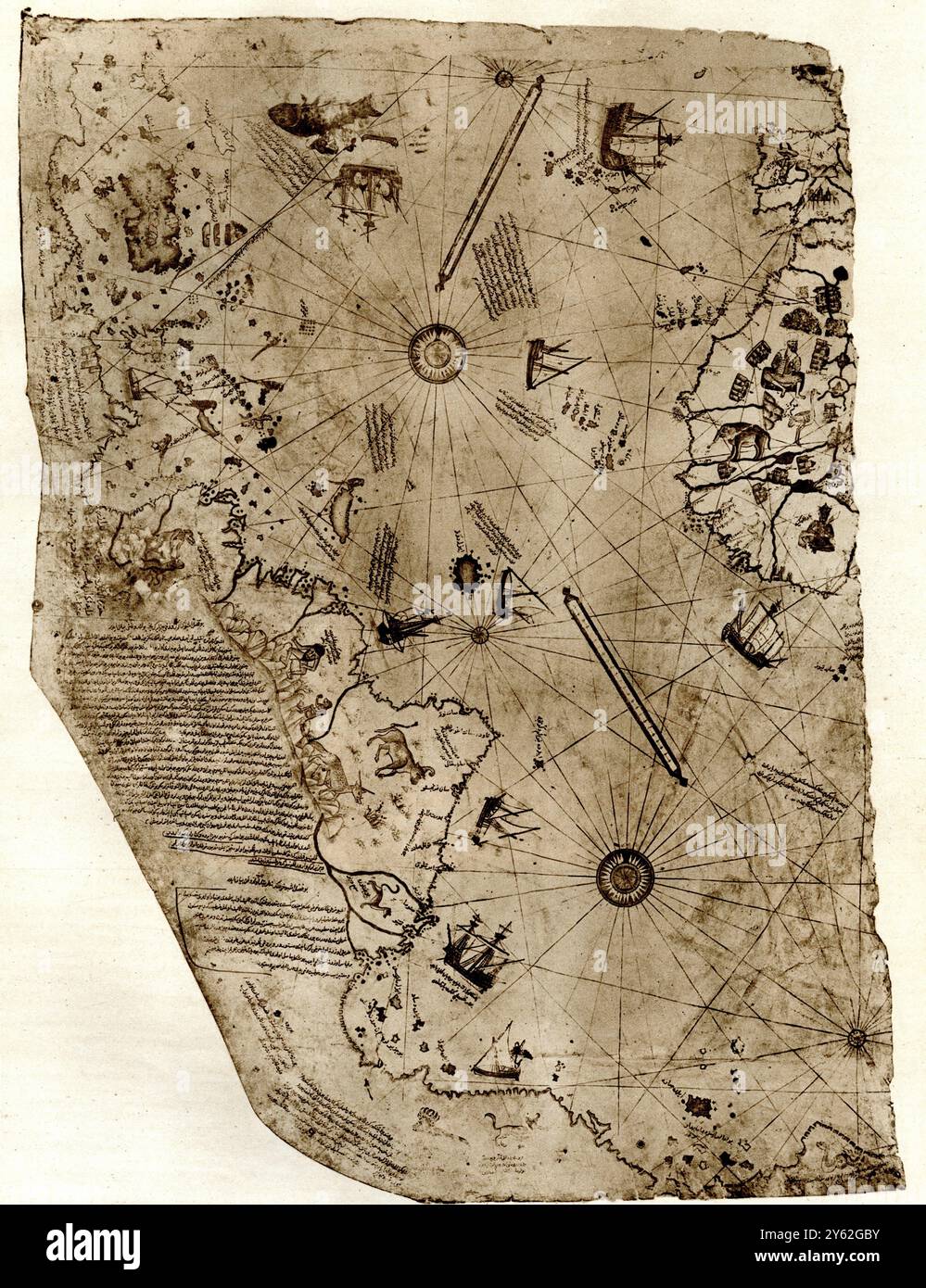 Il nuovo mondo si è rivelato all'Islam nel 1513. La mappa dell'Atlantico, opera dell'ammiraglio Piri Reis, il celebre cartografo turco. La mappa è stata recentemente oggetto di polemiche e ora è stata disegnata circa dieci anni dopo la scoperta di Colombo. Foto Stock