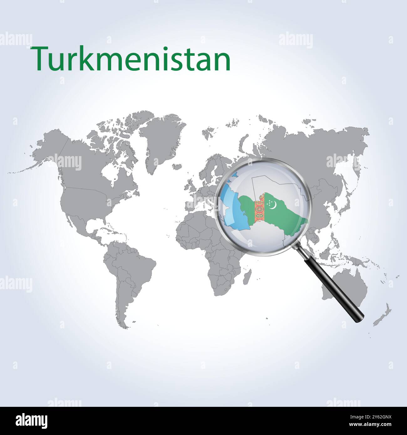 Mappa e bandiera ingrandita del Turkmenistan, mappe di allargamento del Turkmenistan, arte vettoriale Illustrazione Vettoriale