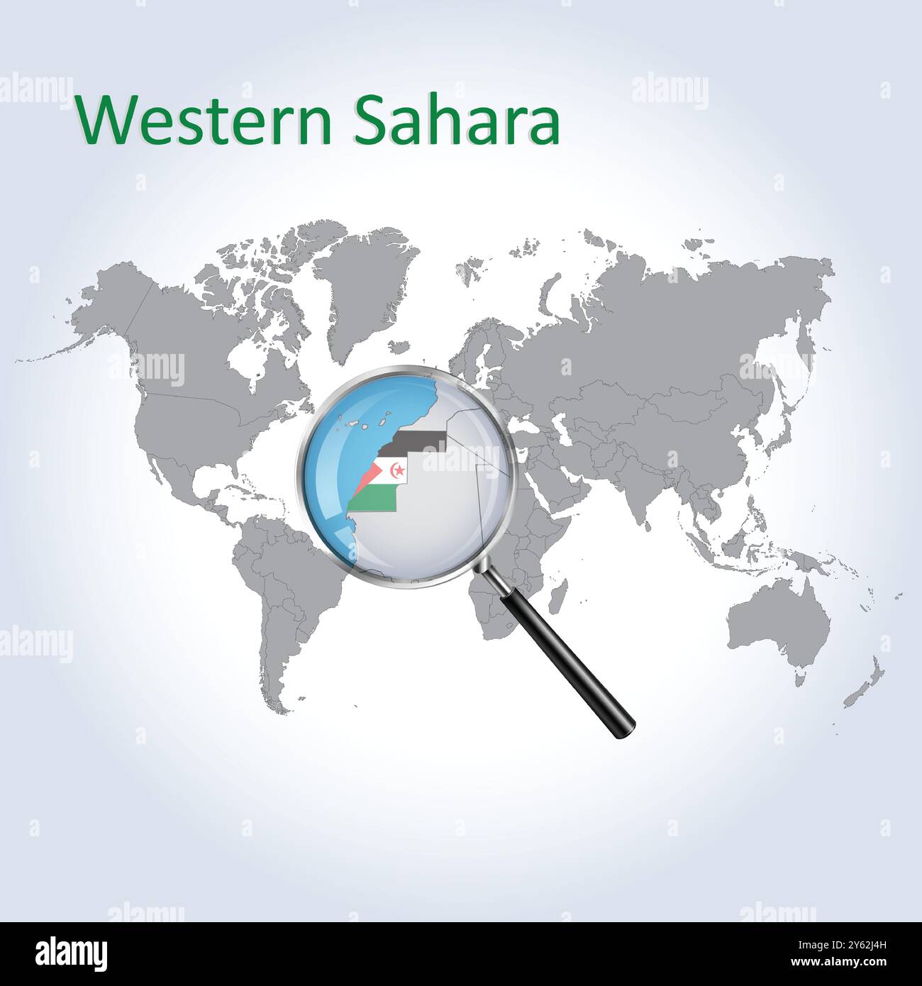 Mappa e bandiera ingrandite del Sahara occidentale, mappe di allargamento del Sahara occidentale Illustrazione Vettoriale