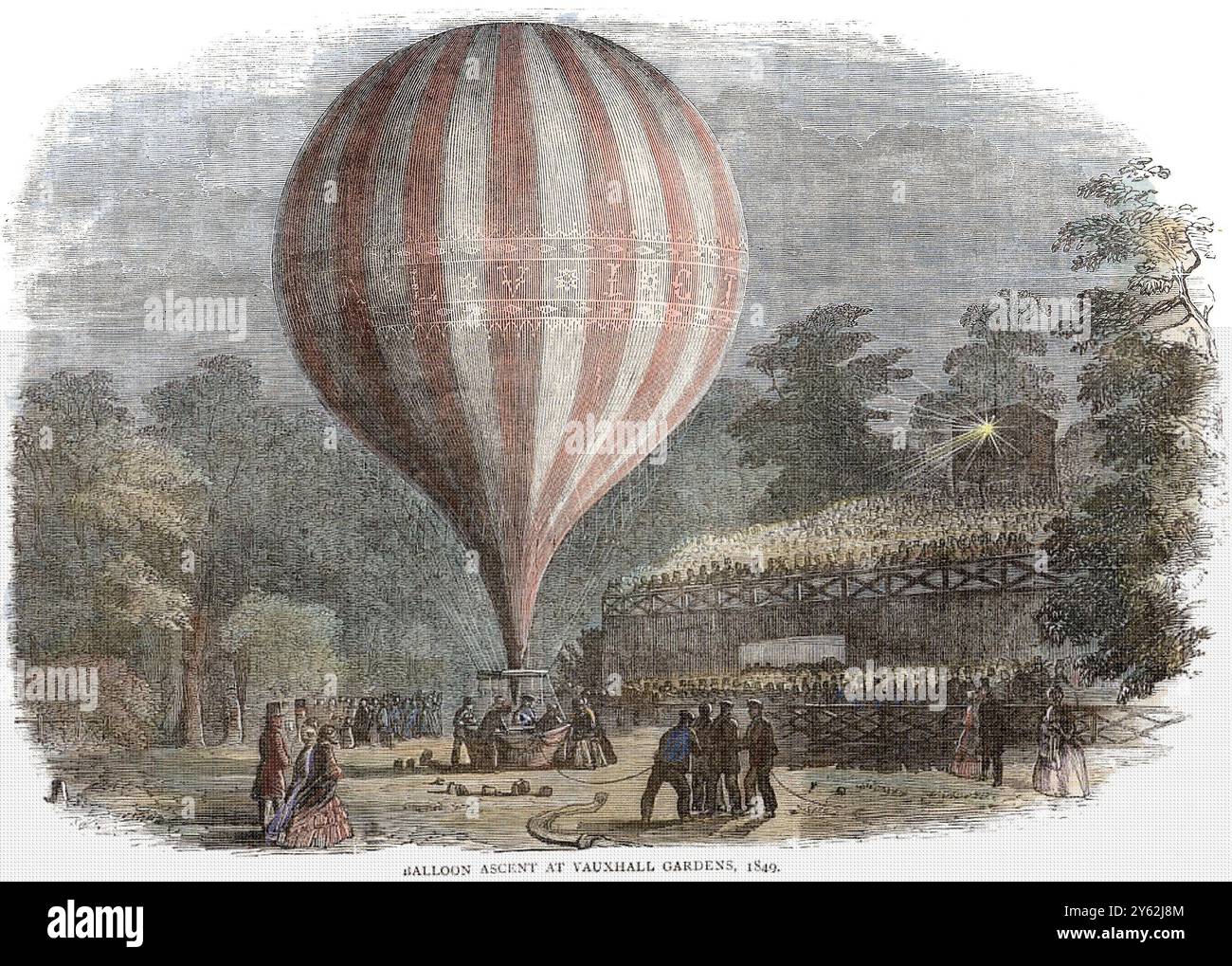 Salita in mongolfiera ai Vauxhall Gardens, Londra 1849 Foto Stock