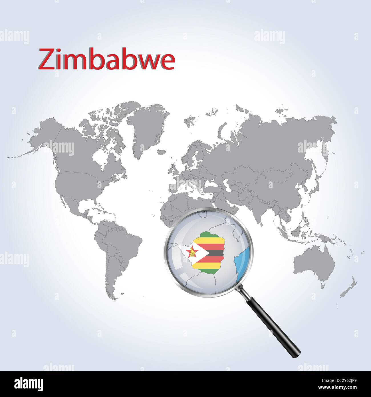Mappa ingrandita e bandiera dello Zimbabwe, mappe di allargamento dello Zimbabwe, arte vettoriale Illustrazione Vettoriale