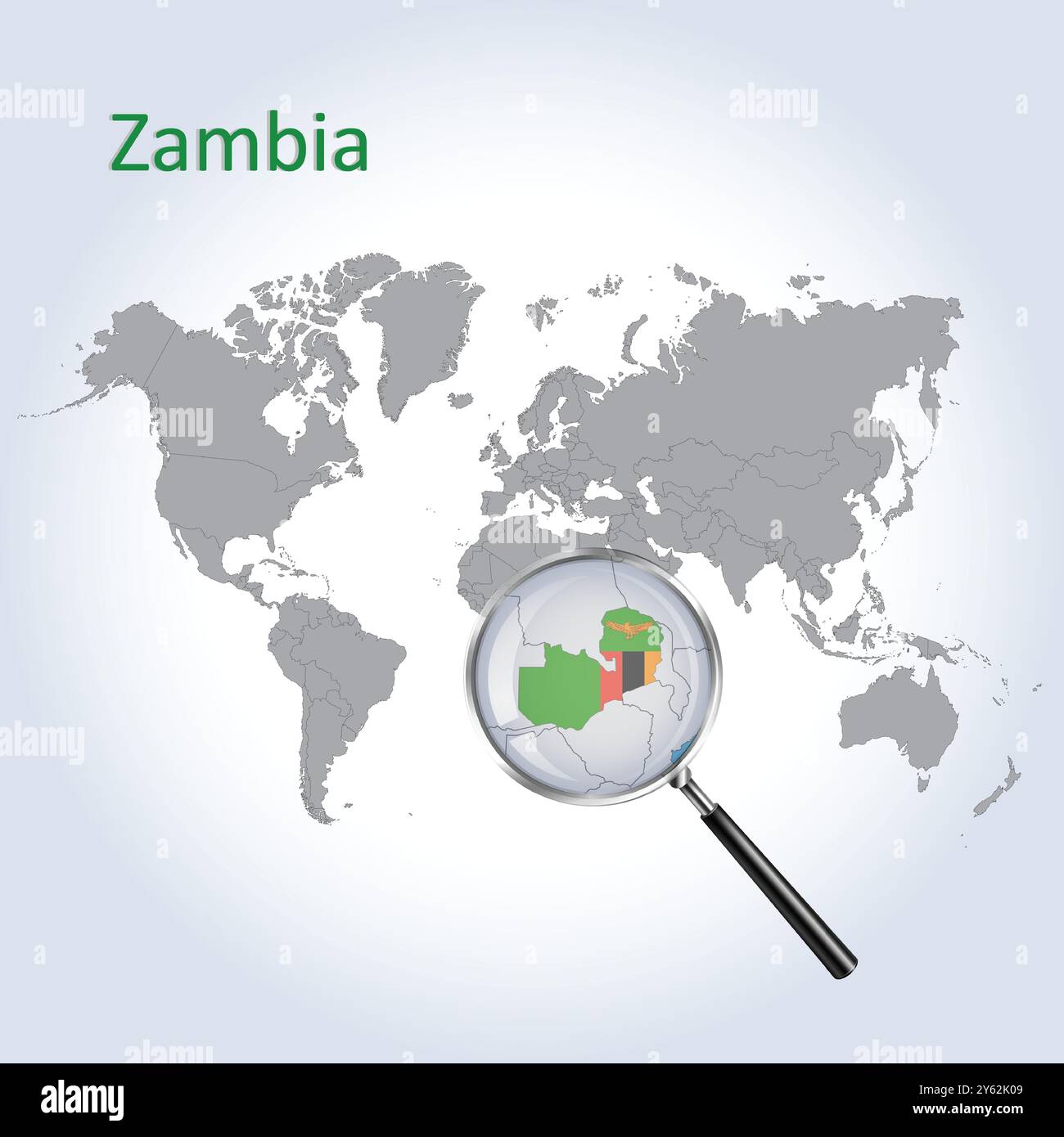 Mappa ingrandita e bandiera dello Zambia, mappe di ingrandimento dello Zambia, grafica vettoriale Illustrazione Vettoriale